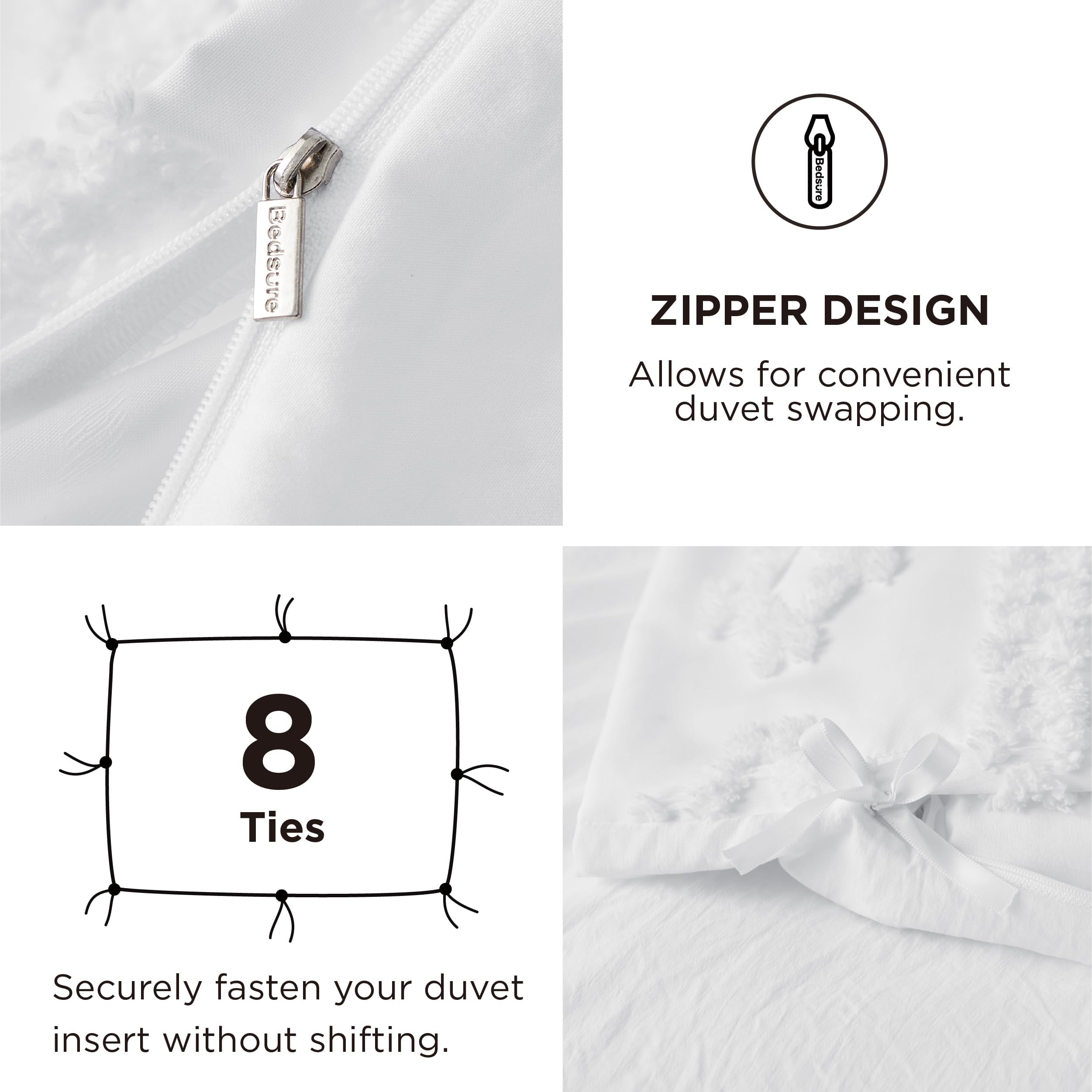 Bedsure Boho Duvet Cover Queen Size, Soft & Comfortable Elegant Design Boho Bedding for Decoration, Machine Washable Comforter Cover for All Seasons,Includes 1 Duvet Cover & 2 Pillow Shams,White