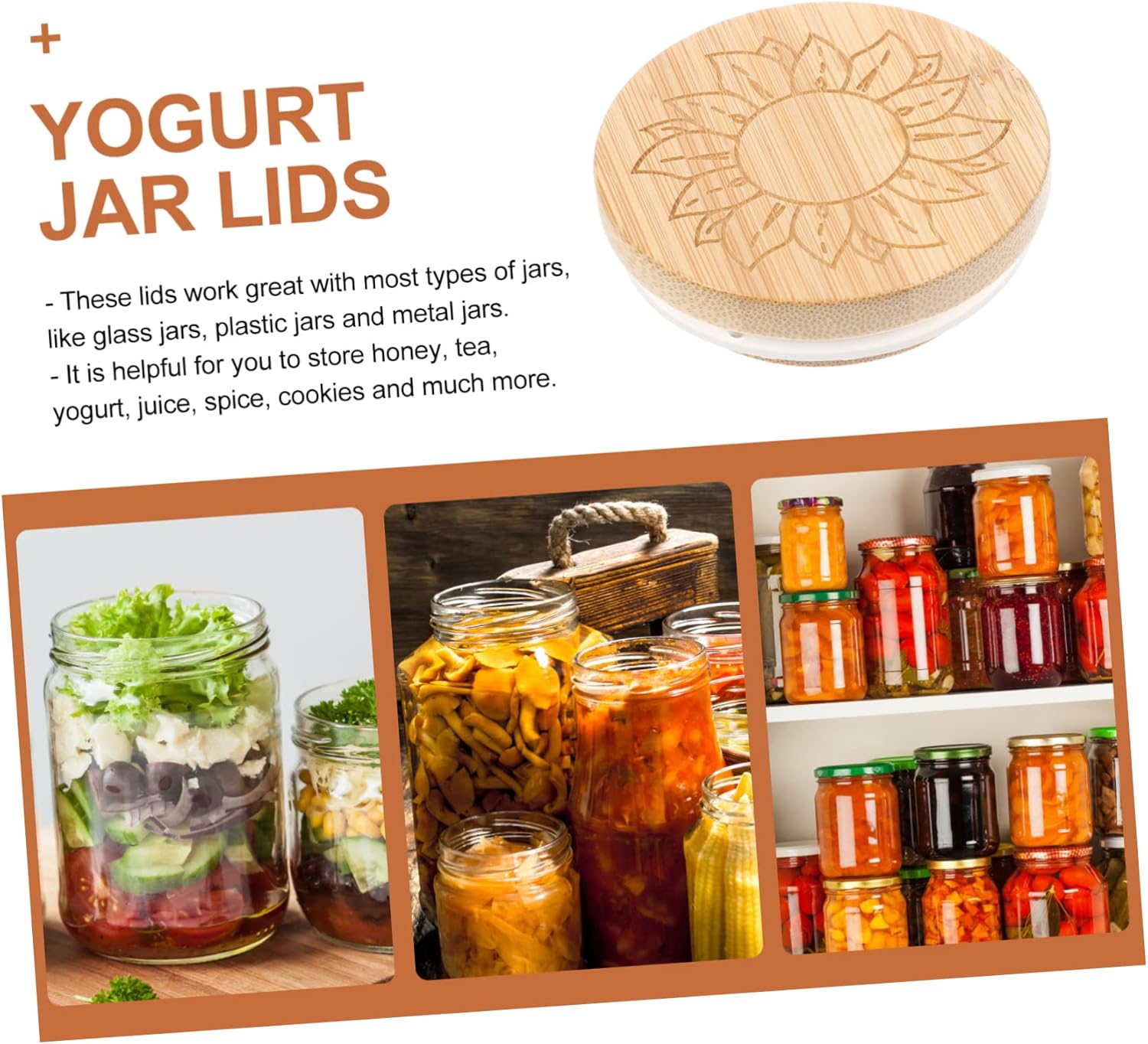 Ciieeo 16pcs Wood Yogurt Jar Lids Sunflower Pattern Airtight Sealing Lids for Jars and Chic Design for Storage and Drinking Needs