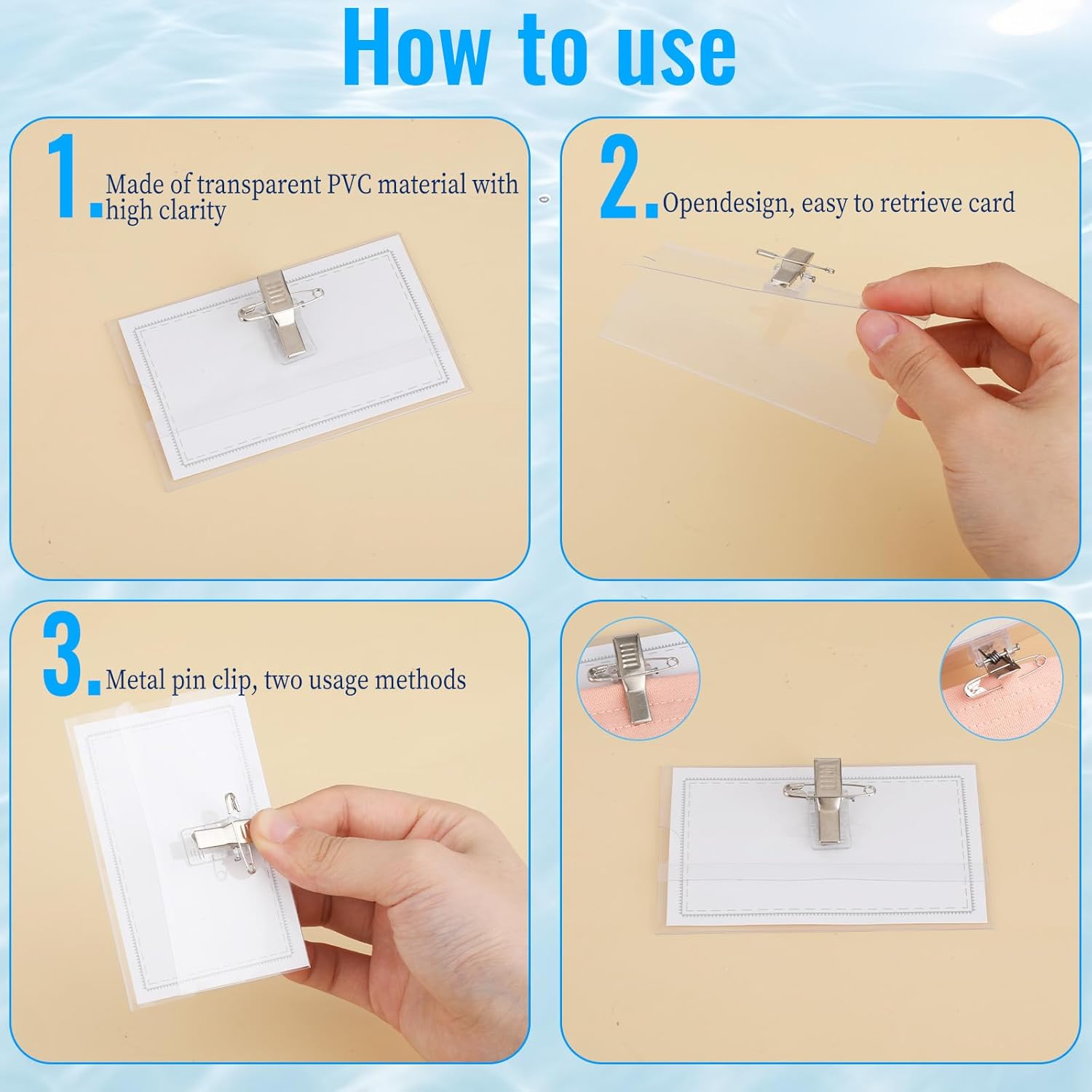 20 Pcs Pin Style Name Badge Holders Name Tags with Pins Clear Plastic ID Tag Holder Horizontal ID Card Holder with 20Pcs Inserts Fit Card for Meeting Seminar Show Event Conference(3.58x2.16 inch) - Image 7