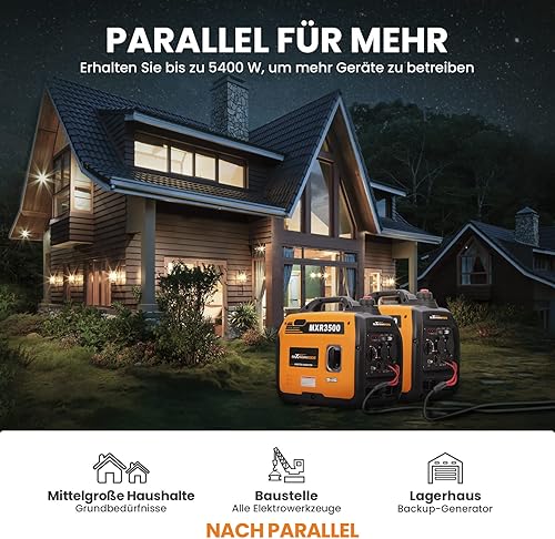 maXpeedingrods 3500W Portable Inverter Generator petrol 4-stroke with USB and 230 V sockets Super quiet and light as an emergency power generator for camping travel garage caravan construction site - 5