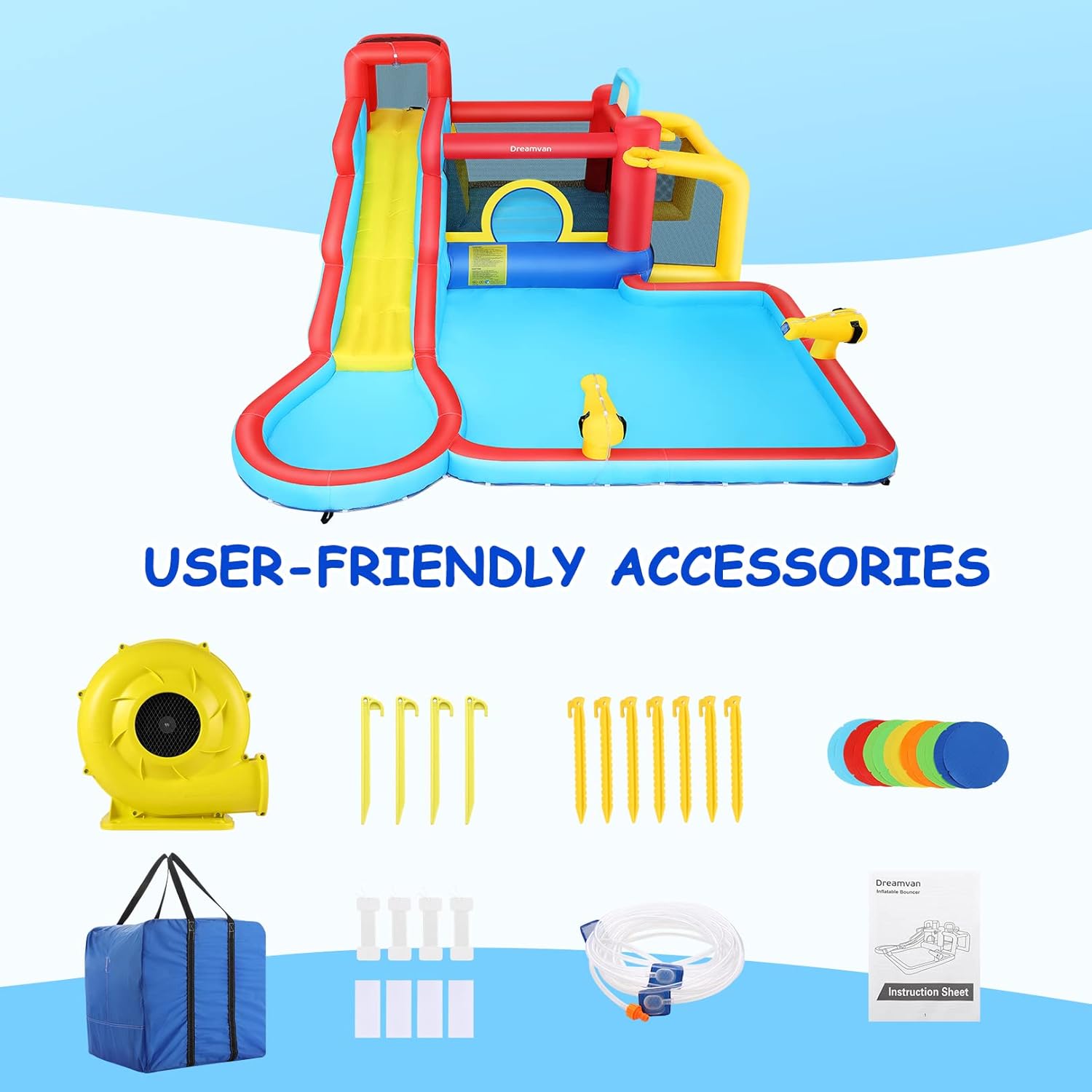 AKEYDIY Water Slide for Kids, 10-in-1 Water Bounce House Backyard Inflatable Waterslide with Long Slide & Large Splash Pool for Kids Outdoor Party Gifts (Large Water Slide)