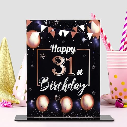 Miniatura 49 de LINGTEER Happy 11th Birthday Decorations, 2Pcs Black&Gold Stand Print Acrylic Table Centerpieces Backdrop Board- Cheers to 11 Years Old Fun Birthday