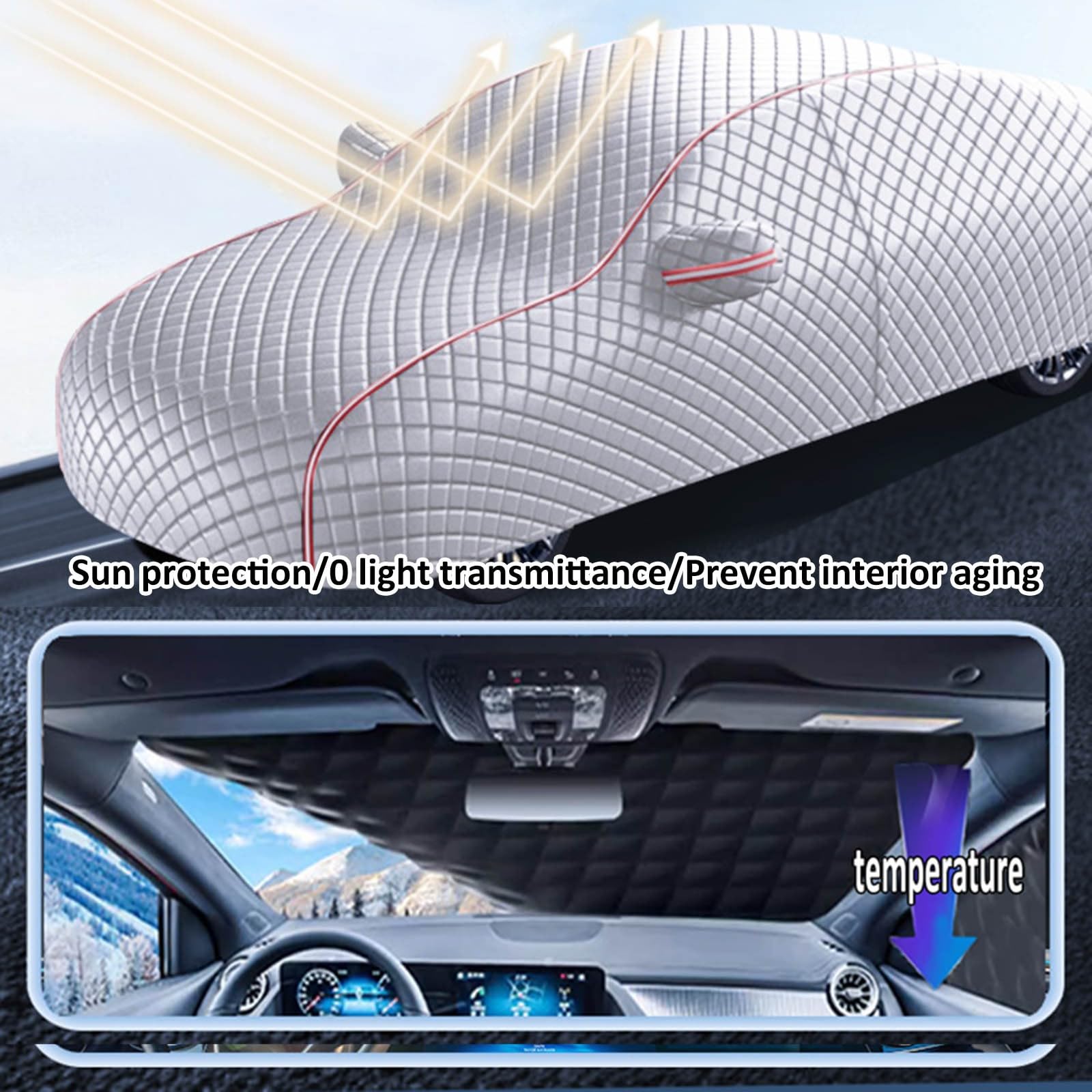 Bache Anti Grele Voiture pour V W Tiguan III 2023 2024 2025 Housse Voiture Exterieur Anti-UV Respirante Oxford + Coton Épais,Bâche Anti Soleil Chaleur Pluie Neige,Sangles Coupe-Vent,Argenté