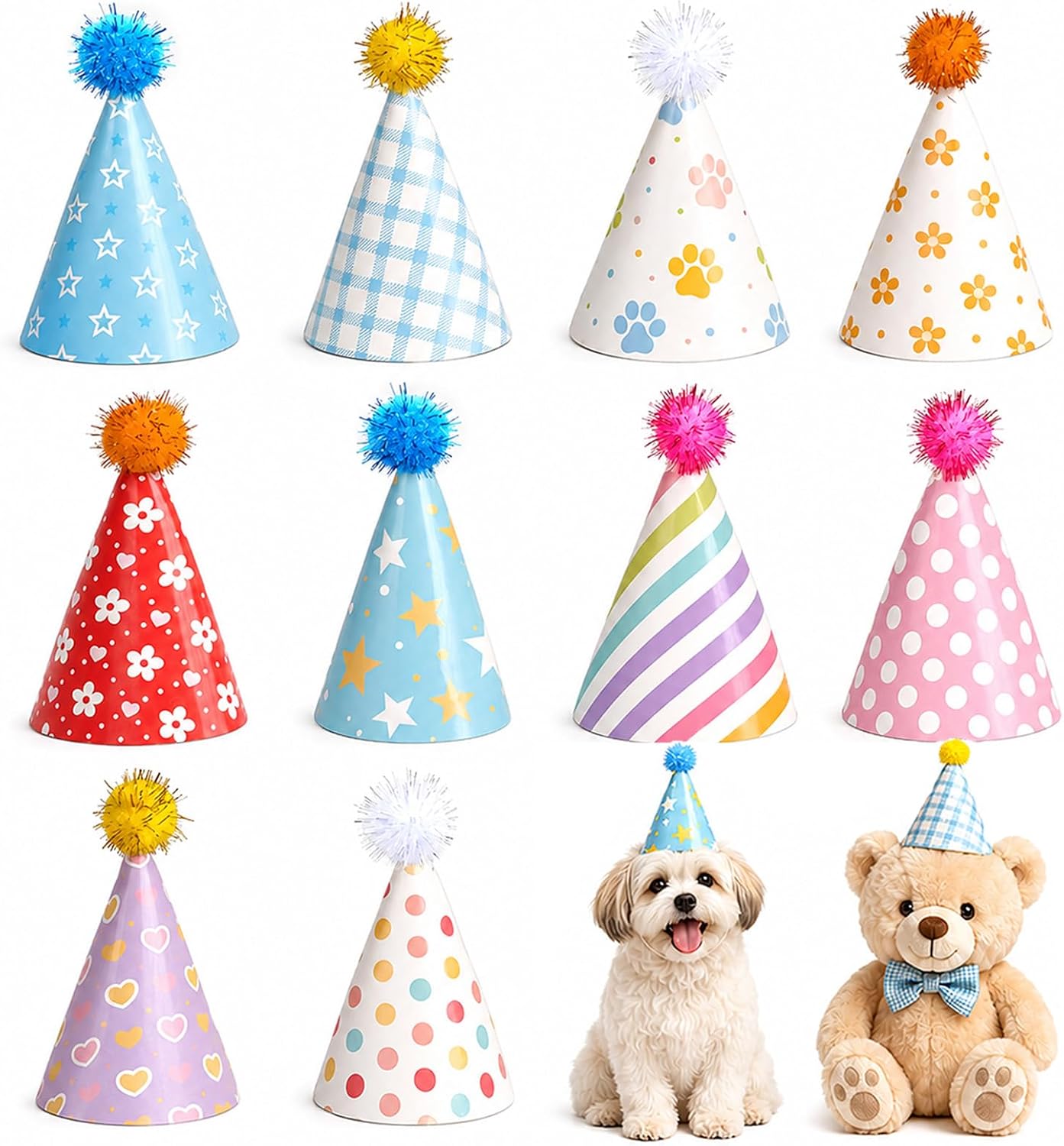10 Pcs Mini Party Hats for Stuffed Animals, Cats, Dogs, Pet Birthday Hats