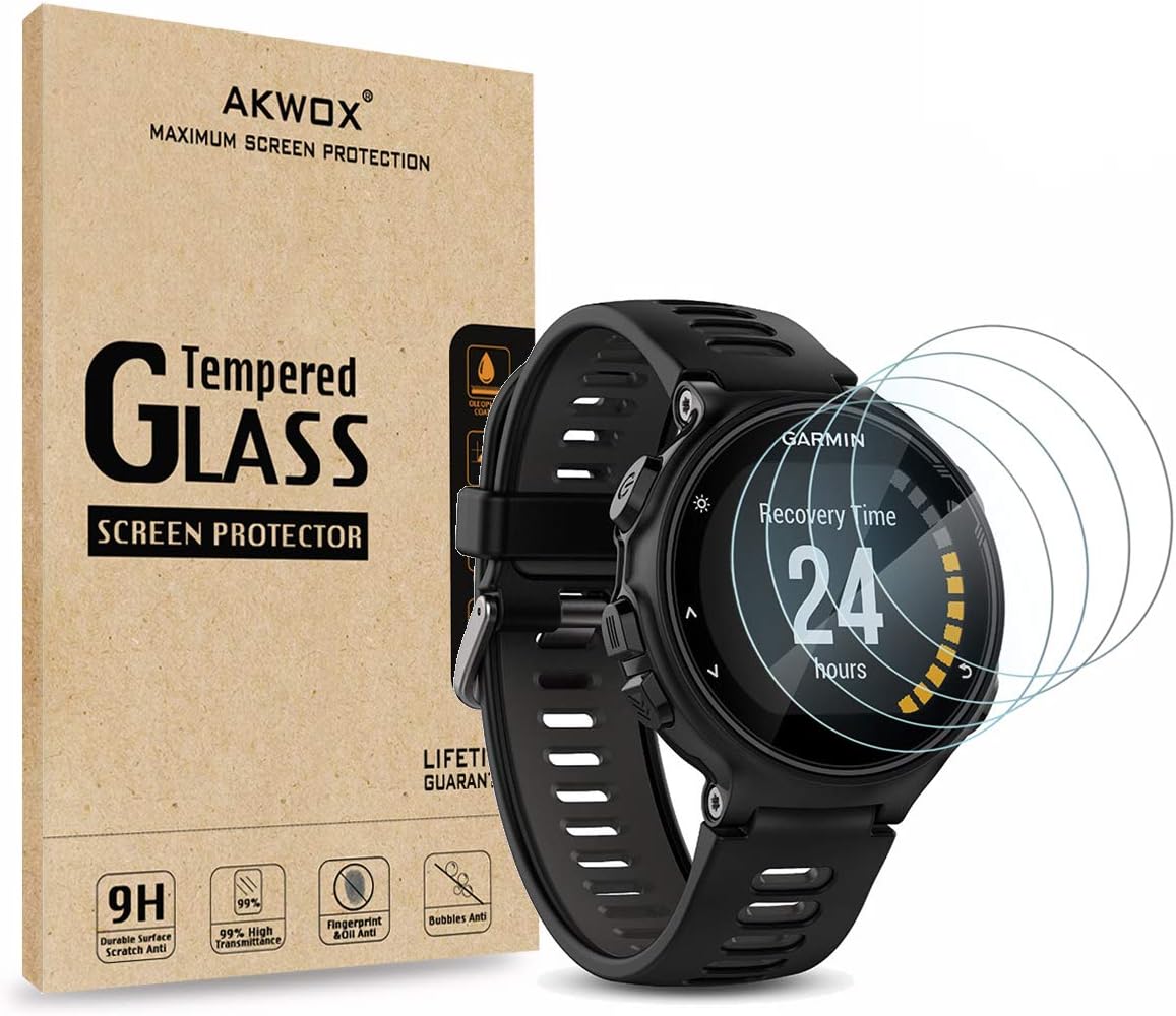 AKWOX (Pack of 4) Tempered Glass Screen Protector for Garmin Forerunner 735XT, [0.3mm 2.5D High Definition 9H] Premium Clear Screen Protective Film for Garmin Forerunner 735XT
