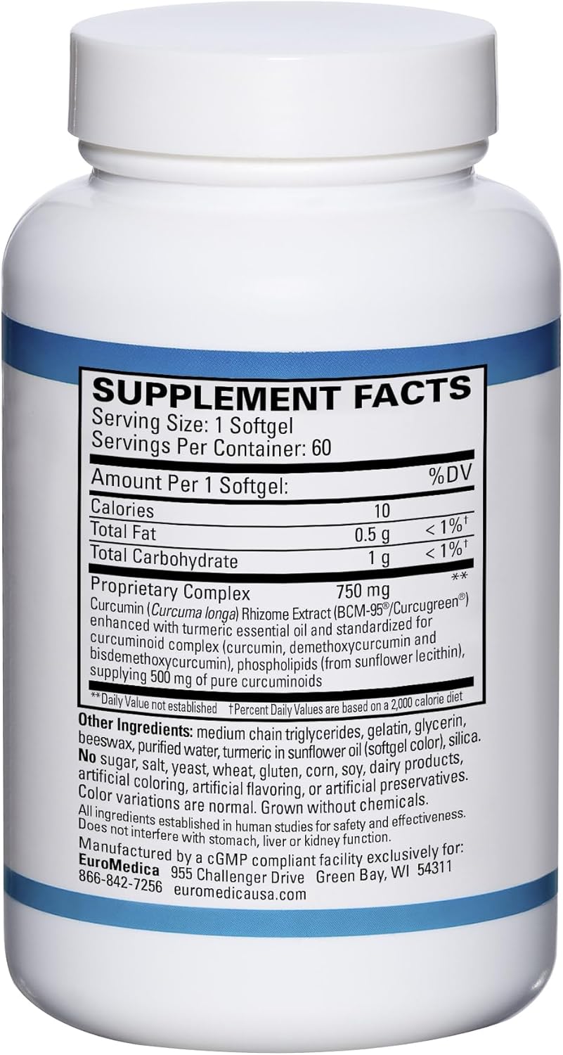 EuroMedica CuraPro - Antioxidant Supplement for Brain & Cardiovascular Health Support - Herbal Supplement with Curcumin - Dietary Immune Support Supplement - 120 Softgels