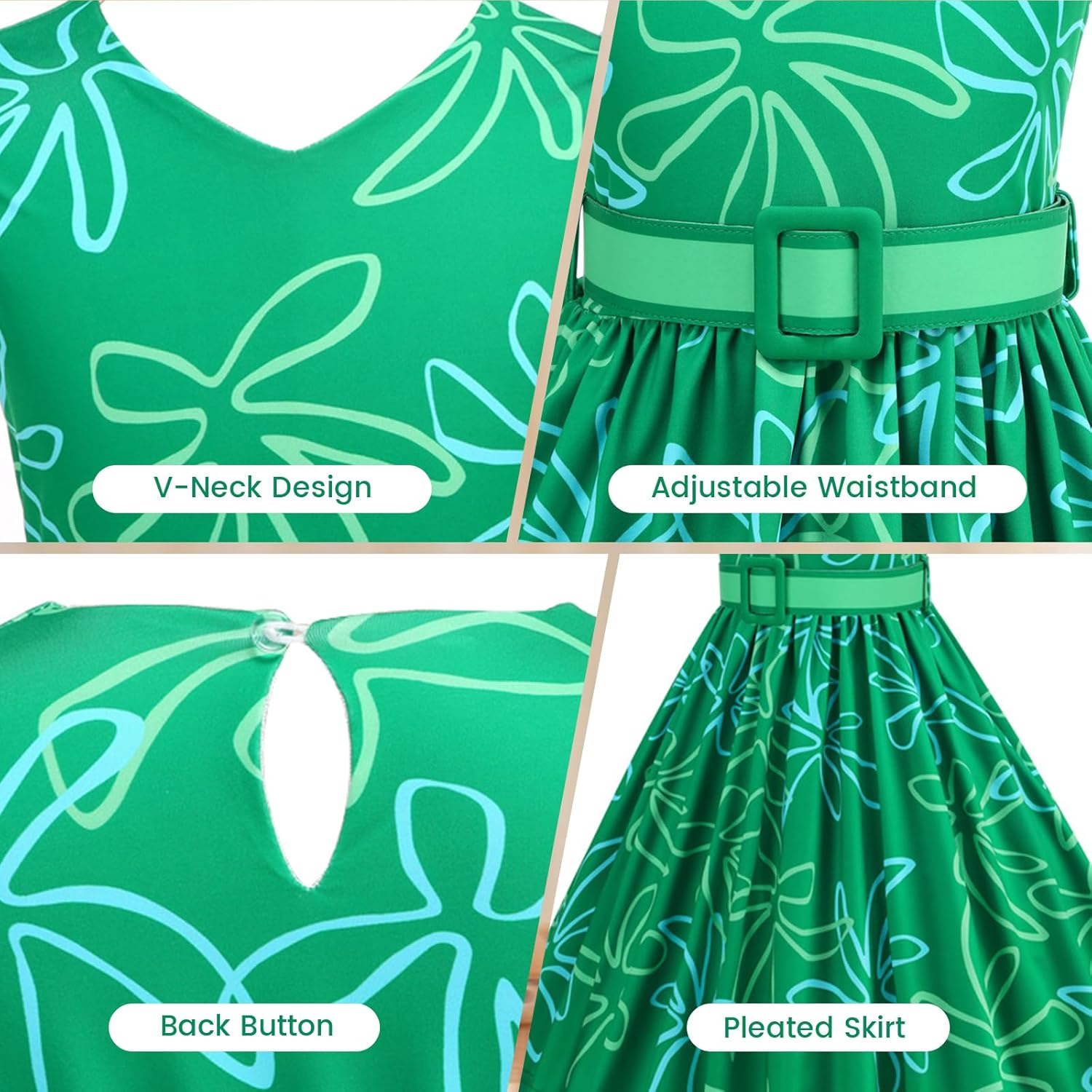 Girls Green Disgust Costume Kids Joy Cosplay Dress up Halloween Birthday Christmas Outfits with Wig - Image 6