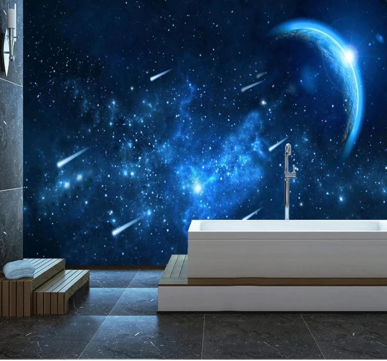 XLMING Ethereal Dreamlike Blue Planet Universe 3D Wallpaper Luxury Silk Study Dining Feature Sofa Grey Bedroom Living Room Tv Decorative Wall-350cm×256cm
