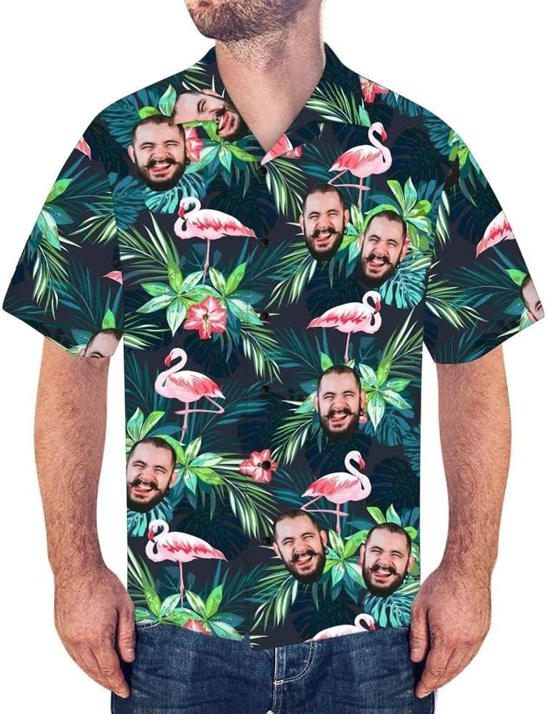Custom Hawiann Tropical Shirt for Men Personalized Face Hawaiian Shirts for Men Short Sleeve Fruits Floral Shirts