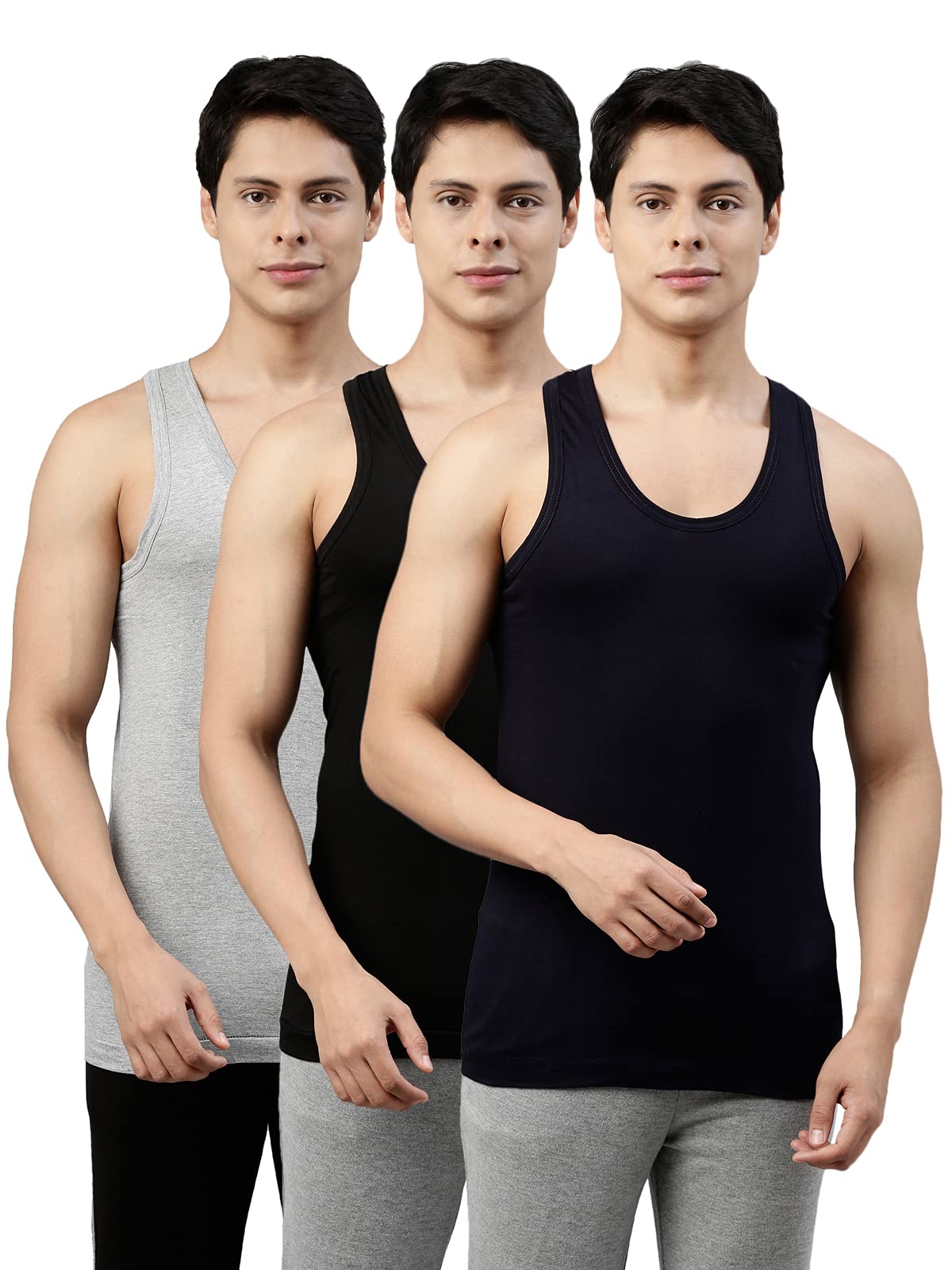dixcy scott Originals Men’s White Vest Modern Fit innerwear - Claz Vest Rn(Black/Grey Mel/Navy - Pack of 3 )-S-picture-33