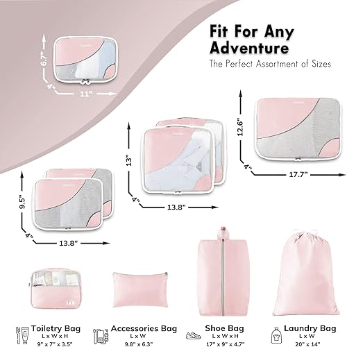 Vista 3 de OlarHike Travel Essentials - Juego de 10 cubos de equipaje duraderos para maletas, costuras antidesgarros, organizadores de equipaje mejorados