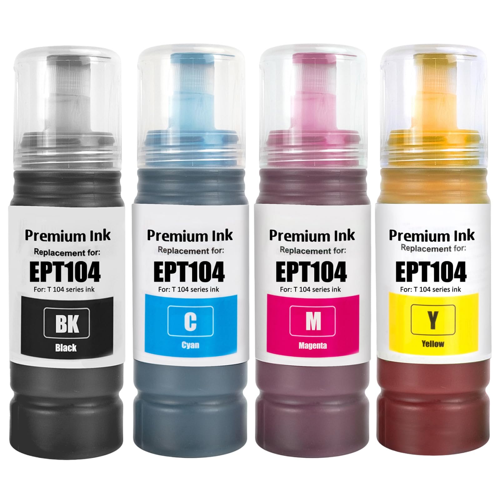 SHUOLEIE104 Ink Compatible with Ink EPT104 Cartridges Bottle Multipack for ET-1810 ET-2726 ET-2810 ET-2811 ET-2812 ET-2814 ET-2815 ET-2820 ET-2821 ET-2825 ET-2826 ET-4800 (4 Pack, BK/C/M/Y)