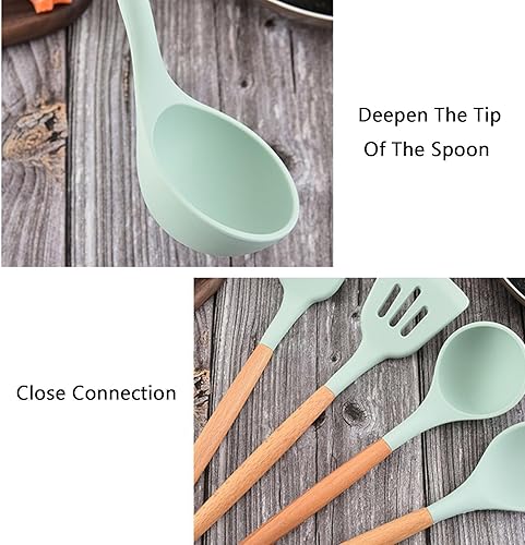 Miniatura 5 de Juego de utensilios de cocina de silicona de 12 piezas con soporte, resistentes al calor, sin BPA, apto para lavavajillas, negro, 4.9 x 13.1 in