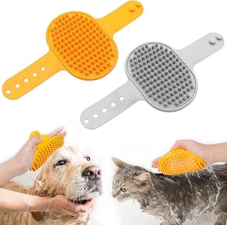 2 Stück Badebürste Gummistriegel, Hochwertige Weiche Silikonbürsten Bürste mit verstellbarem Griff für Hunde Katzen Haustier Kurzhaar & Langhaar mit Massageeffekt, Shampoo Schrubben Kämme product image