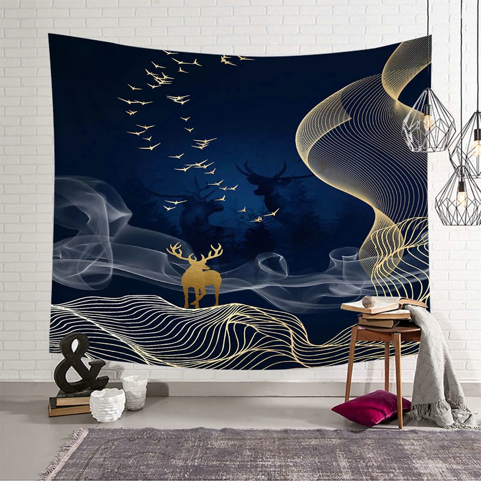 Tapiz decorativo de pared azul KnSam, tela de poliéster para decoración del hogar de 150x130 cm