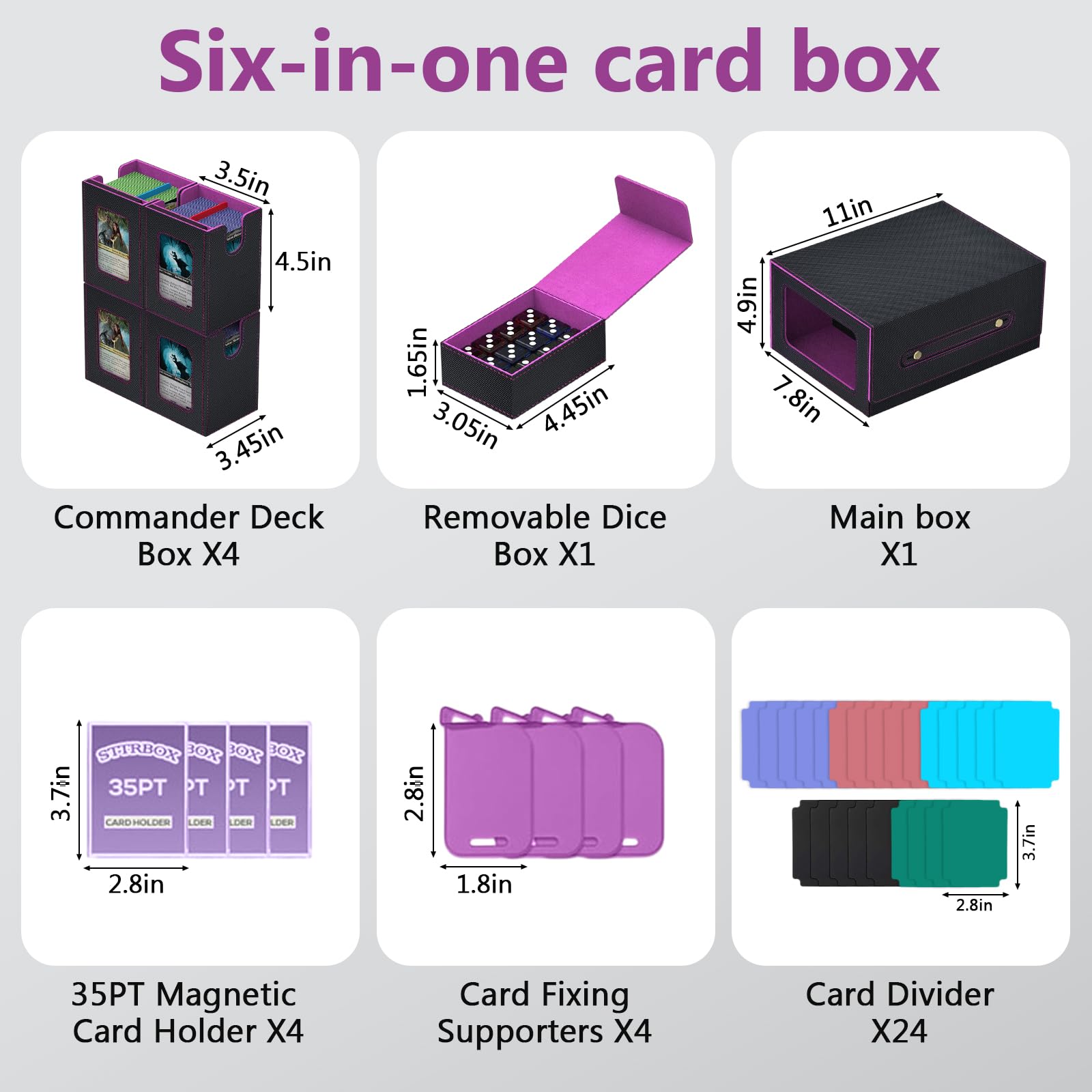 Trading Card Storage Box with Handle,MTG Deck Box Holds 2000+Cards with Commander Display,PU Leather Magnetic Playing Card Case with 24 Dividers&Dice Tray for TCG,Magic the Gathering,Sports Cards - Image 2