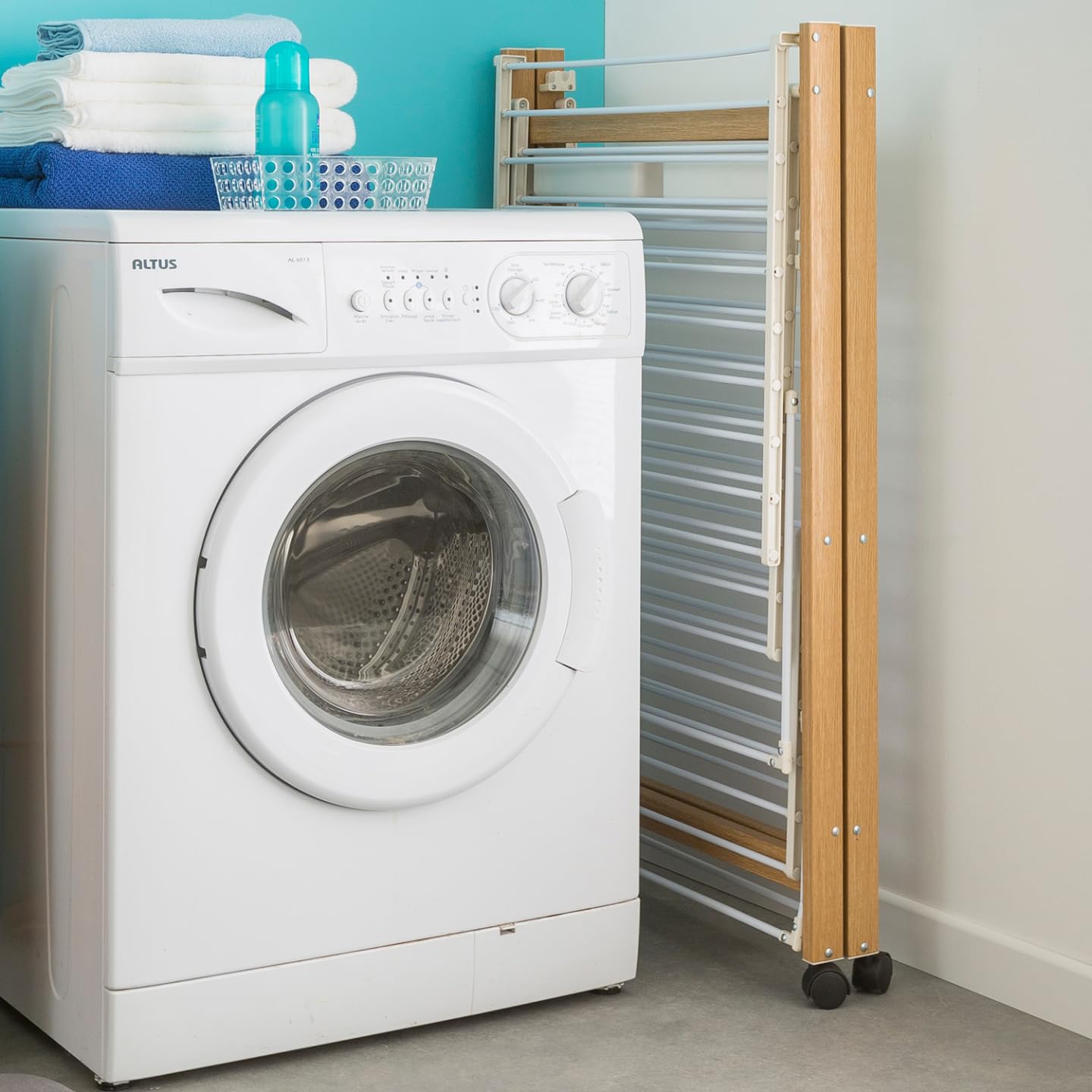 Probache - Séchoir à Linge Pliable Deluxe capacité 27M Blanc et Effet Bois