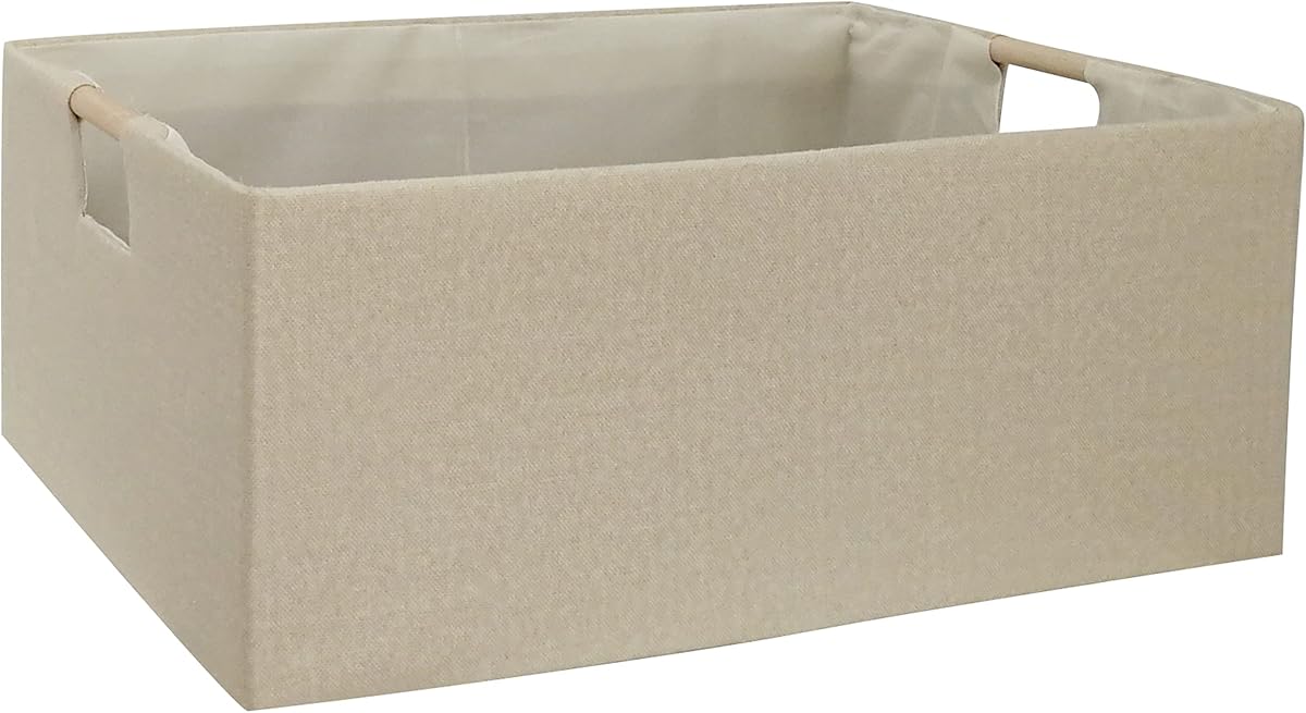 Contenedor de almacenamiento para estantes Cestas de armario rectangulares Caja plegable con asas Cestas de estantes beige Cajas de juguetes para el hogar, la oficina, el coche, el dormitorio
