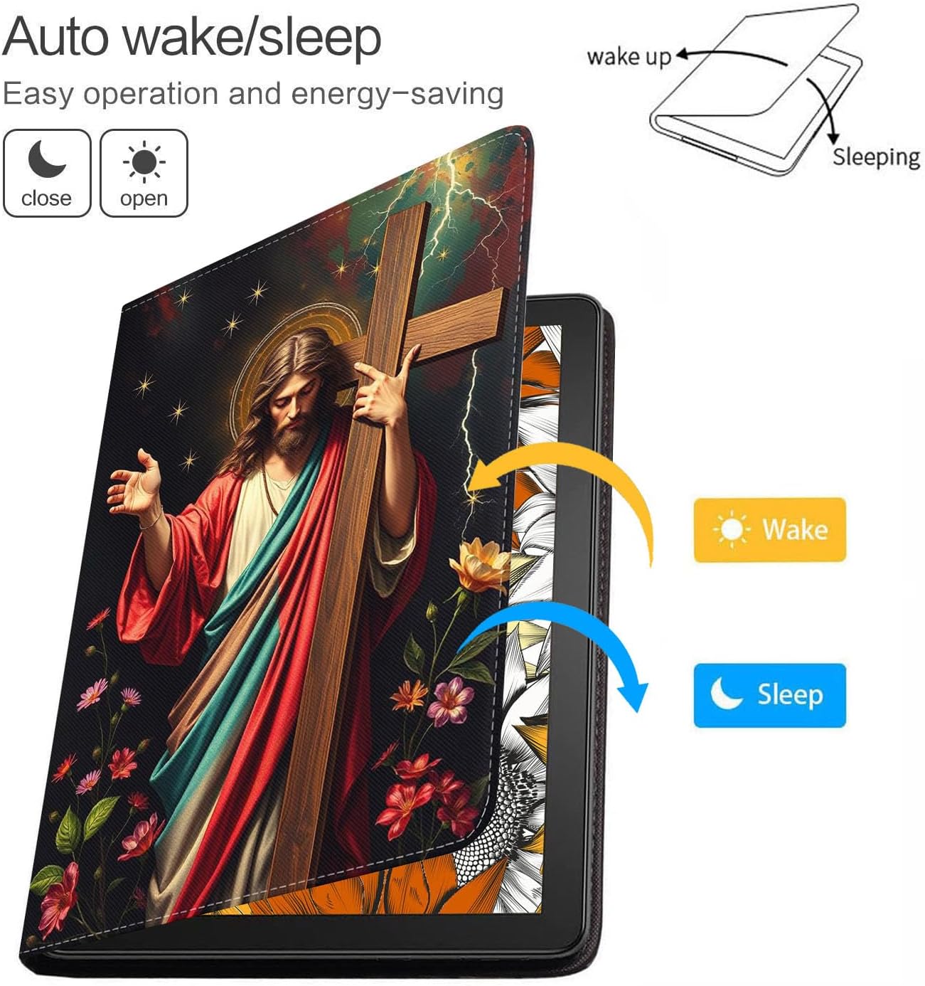Case for iPad (A16) 11th Generation 11 Inch 2025, iPad 10th Generation 10.9 Inch 2022, Slim Lightweight PU Leather Stand Cover with Auto Wake/Sleep, Christian Jesus Holy Cross image 5