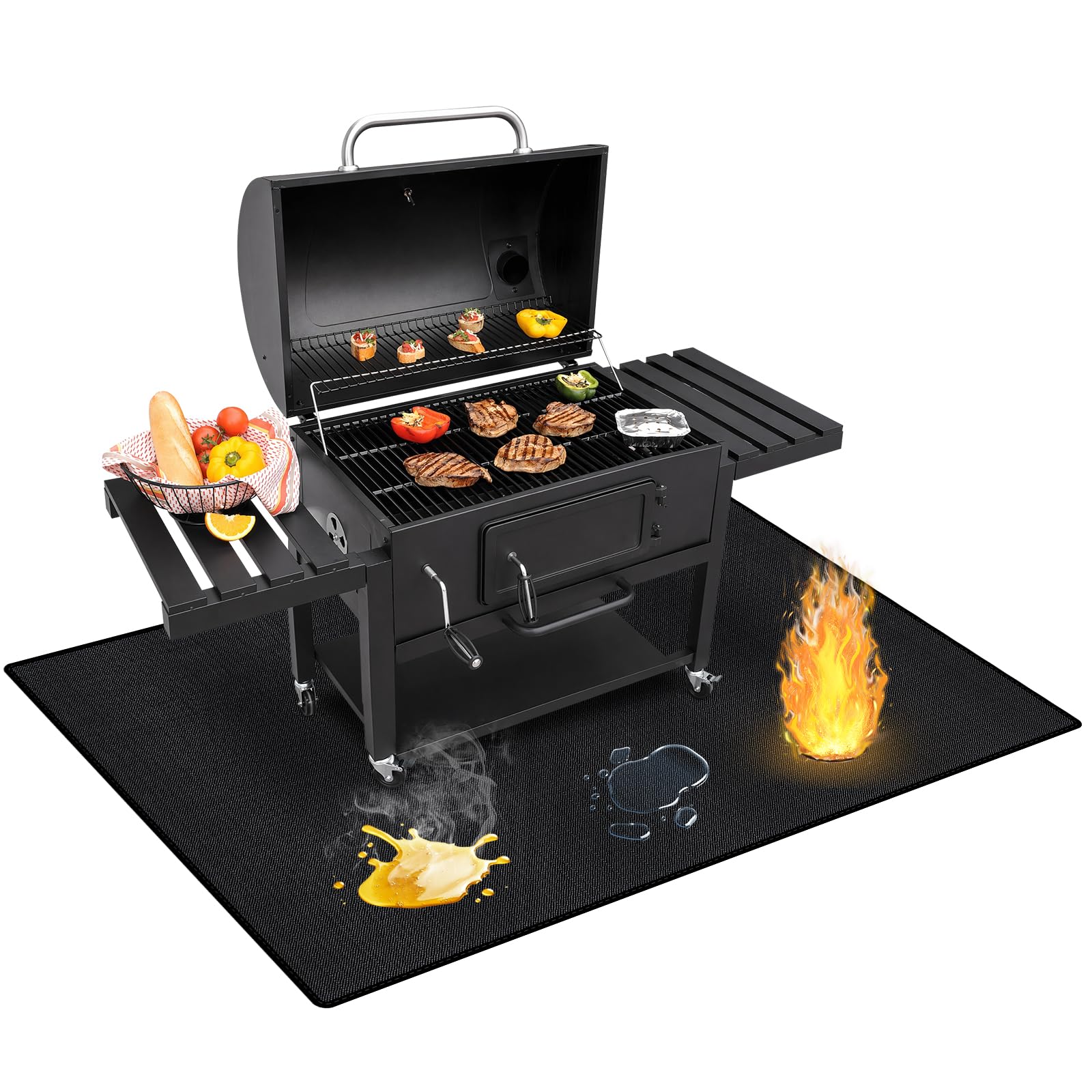 Alfombra Barbacoa Exterior Ignífuga 102 x 152 cm, Protector Suelo Silicona Doble Cara Impermeable, Estera de Protección Resistente al Calor para Barbacoas de Gas y Carbón, Camping, Patio