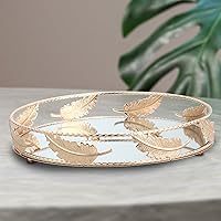 Vista 2 de ZYSM Bandeja decorativa redonda organizadora de maquillaje, bandejas de metal con espejo para mesa de café, perfumes, joyas, bandejas grandes