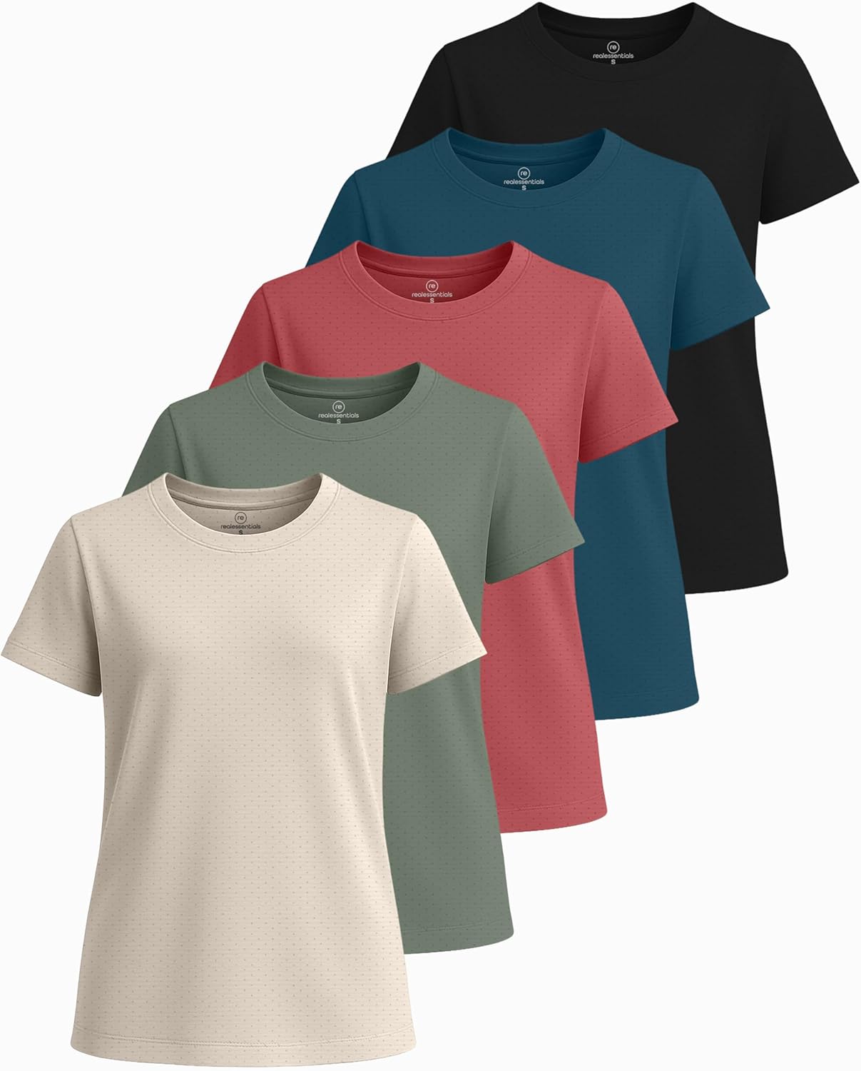 Real Essentials 5 Pack: Girls Short Sleeve Breeze Tech Athletic Shirts – Moisture-Wicking Sports, Gym, Workout & Dance, Tees