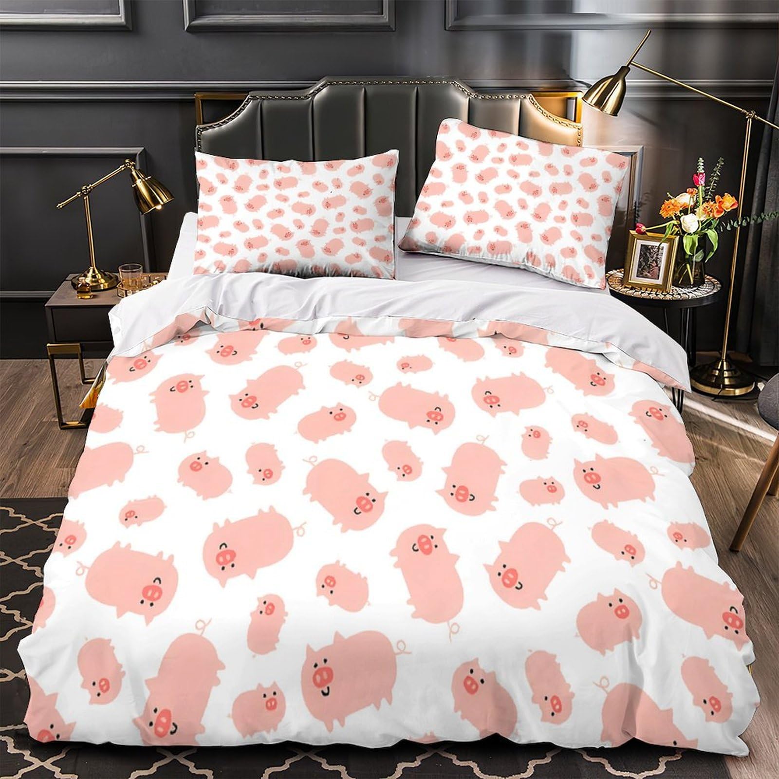 Housse de couette 200x200 cm douce en microfibre motif hiver chic