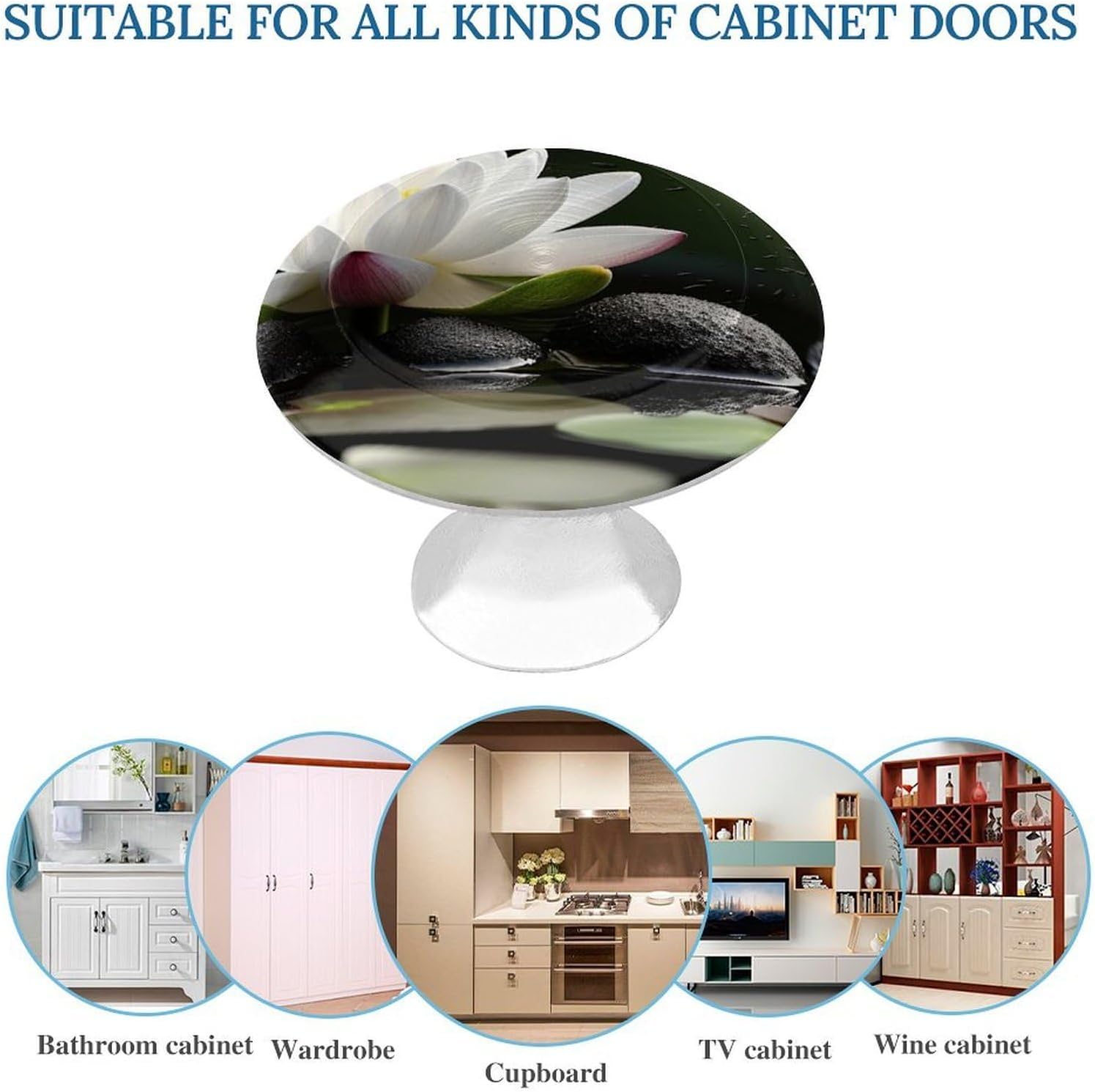 Cabinet Handles Round Drawer Pulls Flower And Black Zen Stones Dresser Knobs for Cabinets And Drawers Handle Kitchen Cabinet Pulls for Bathroom Cupboard Drawers Cabinet Pulls for Kitchen Door