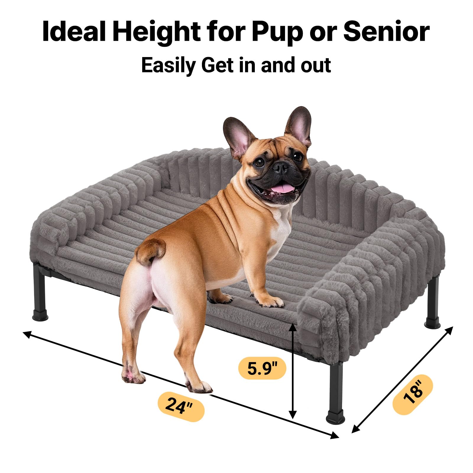 Veehoo Hundeliege Hundesofa für Kleine Hunde, Flauschige Erhöhtes Hundebett mit Abnehmbarem Polster und Orthopädische Matratze, Hunde Sofa Katzensofa mit rutschfeste Füße, Grau 60x45x10cm