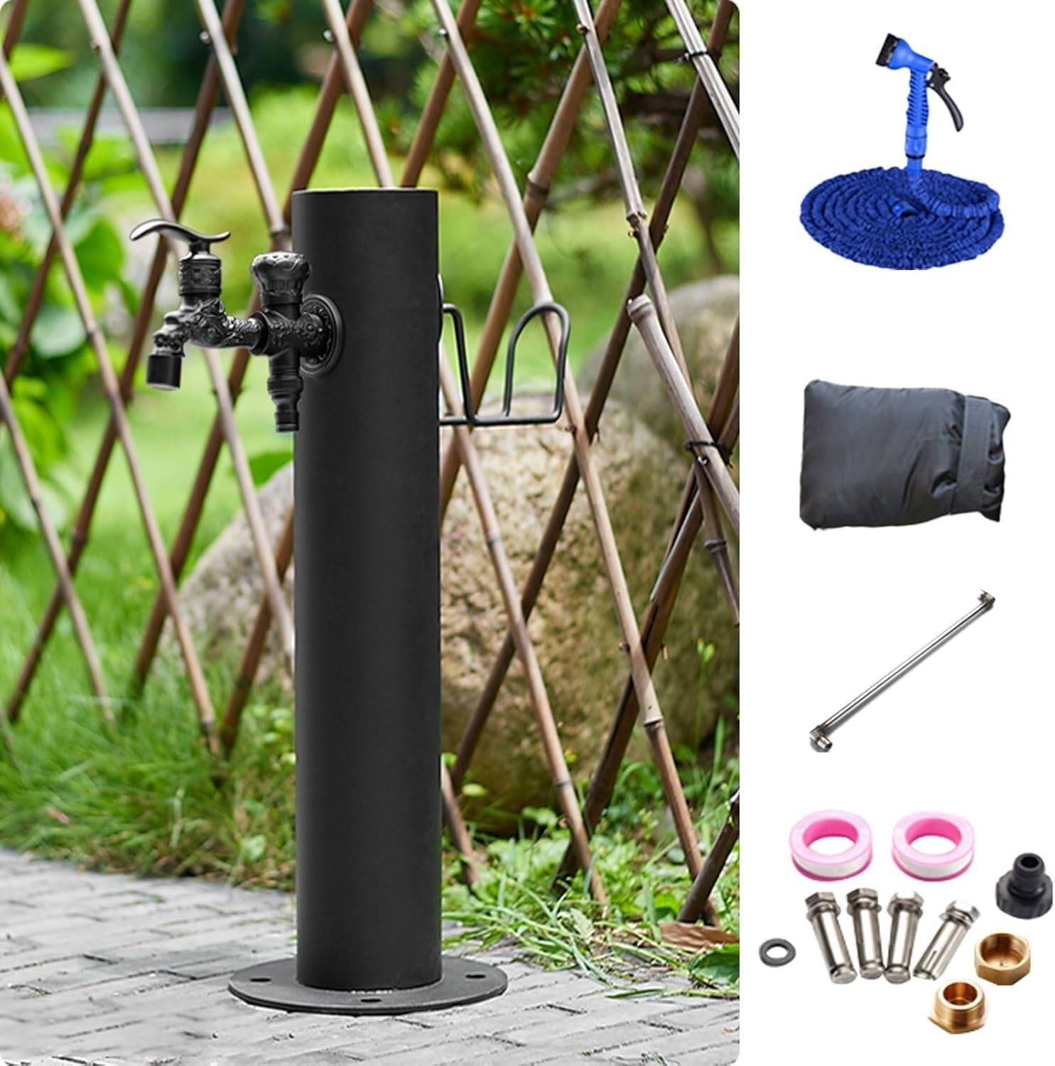 Hgouhk Schwarz Water Tap Fountain Hydrant Freestanding Stainless Steel Garden Faucet - Antifreeze Water Column Decorative Outdoor Hydrant & Fountain For Patio/Backyard