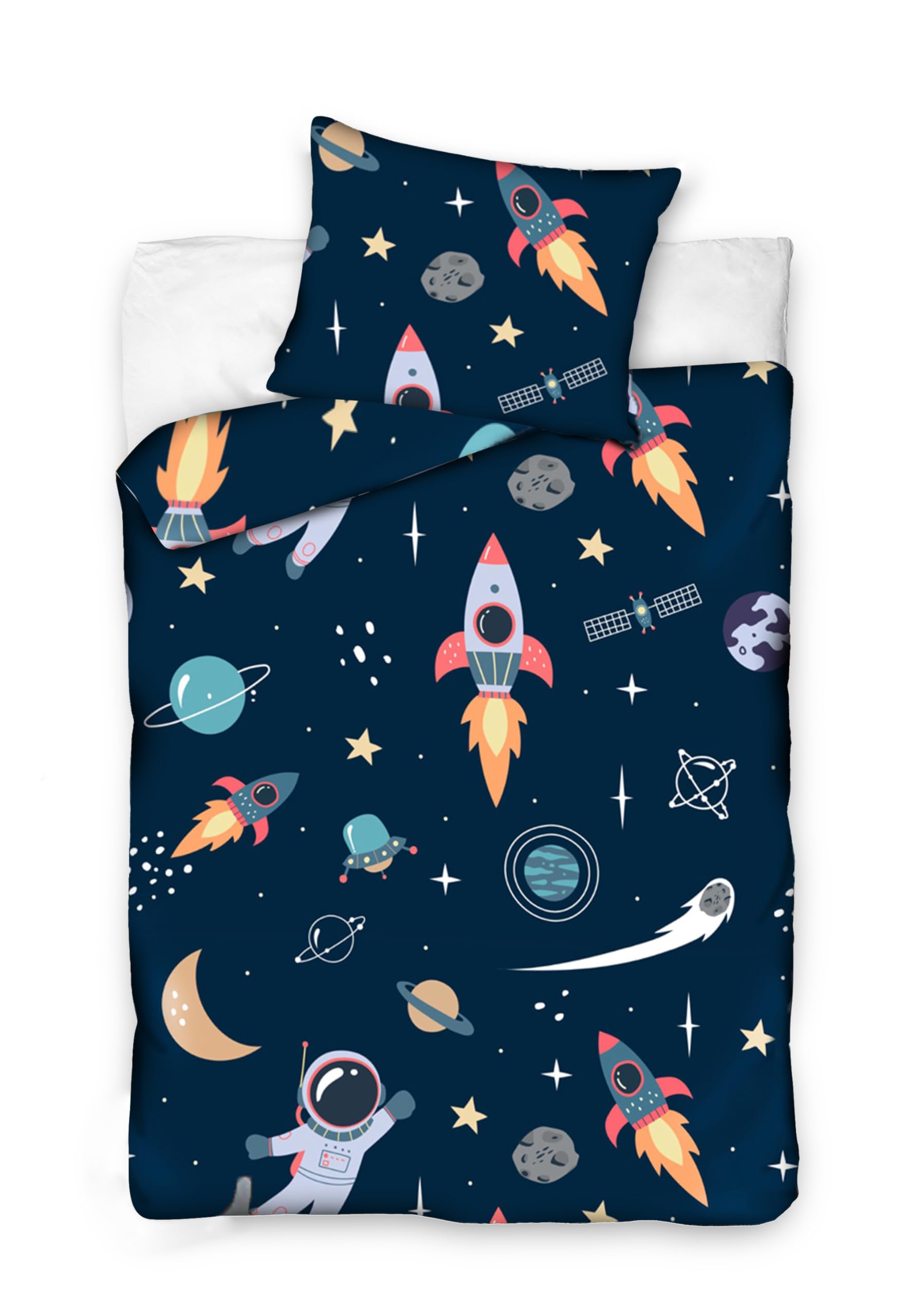 BELIKATO Kinderbettwäsche 100x135 aus 100% Baumwolle mit Weltraum Astronaut Motiven - Kinder Bettwäsche und Baby Bettwäsche Set für Jungen mit Kopfkissen- und Bettdeckenbezug (100 x 135 und 40 x 60)