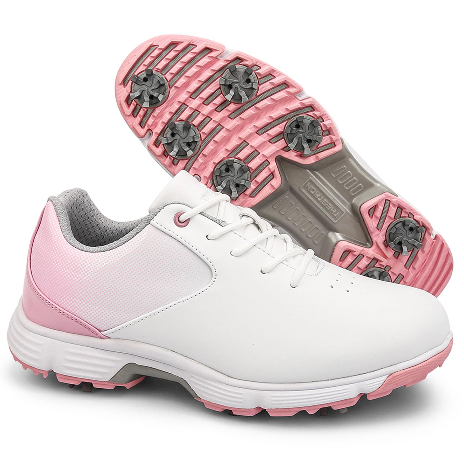 Zapatos de golf para mujer cómodos e impermeables para jugar sin resbalar 8