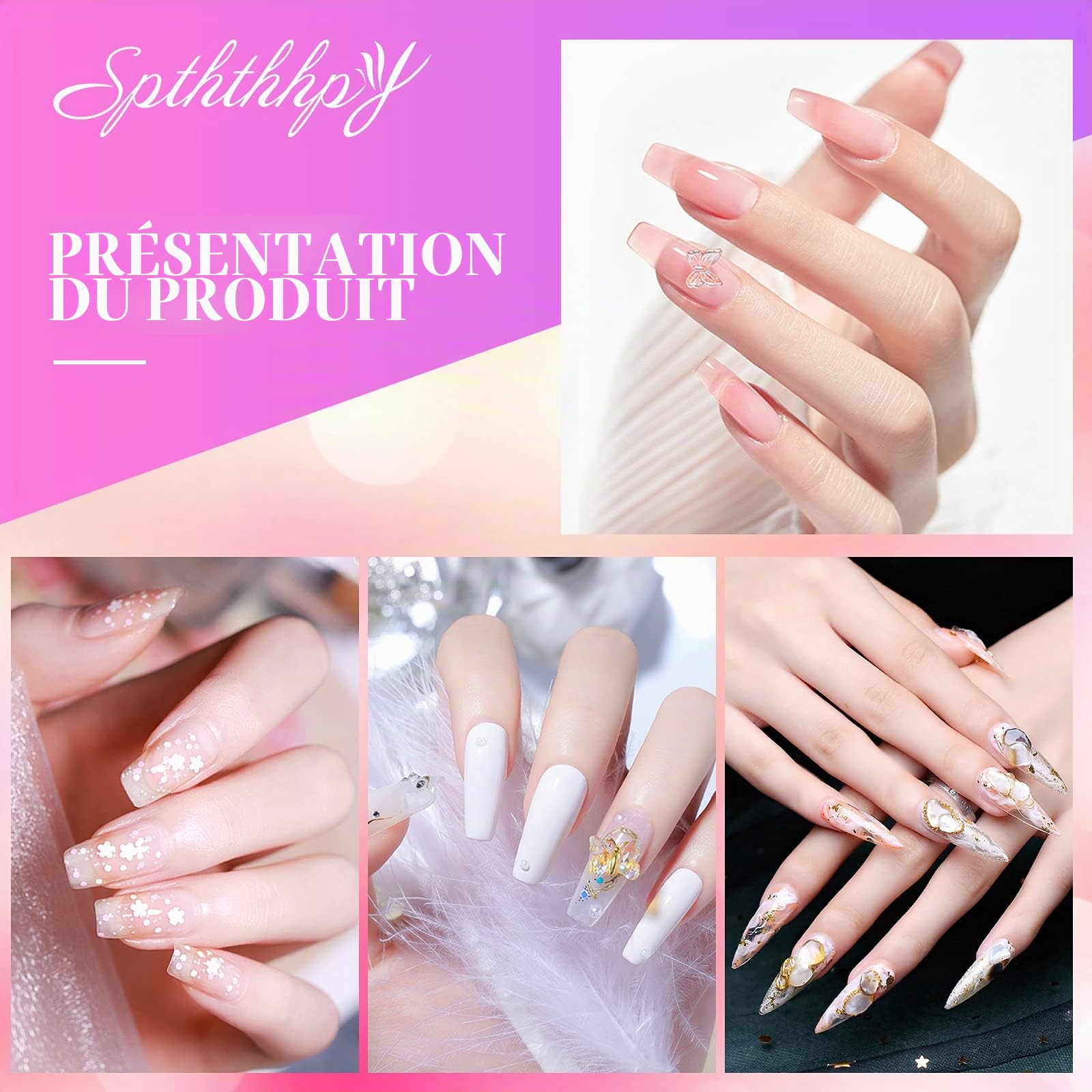4PCS Poudre Acrylique pour Ongles SPTHTHHPY et 75ML Liquide Acrylique, Kit Vernis à Ongles Complet, Convient Aux Débutants et Aux