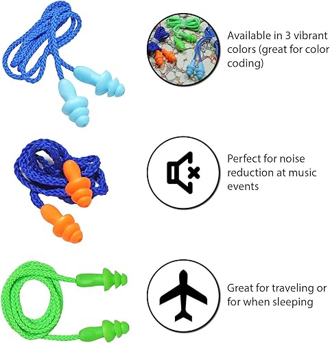 Miniatura 2 de 12 pares de tapones para los oídos con cable de silicona suave, reutilizables, con cancelación de ruido para protección auditiva, dormir (combo 12)