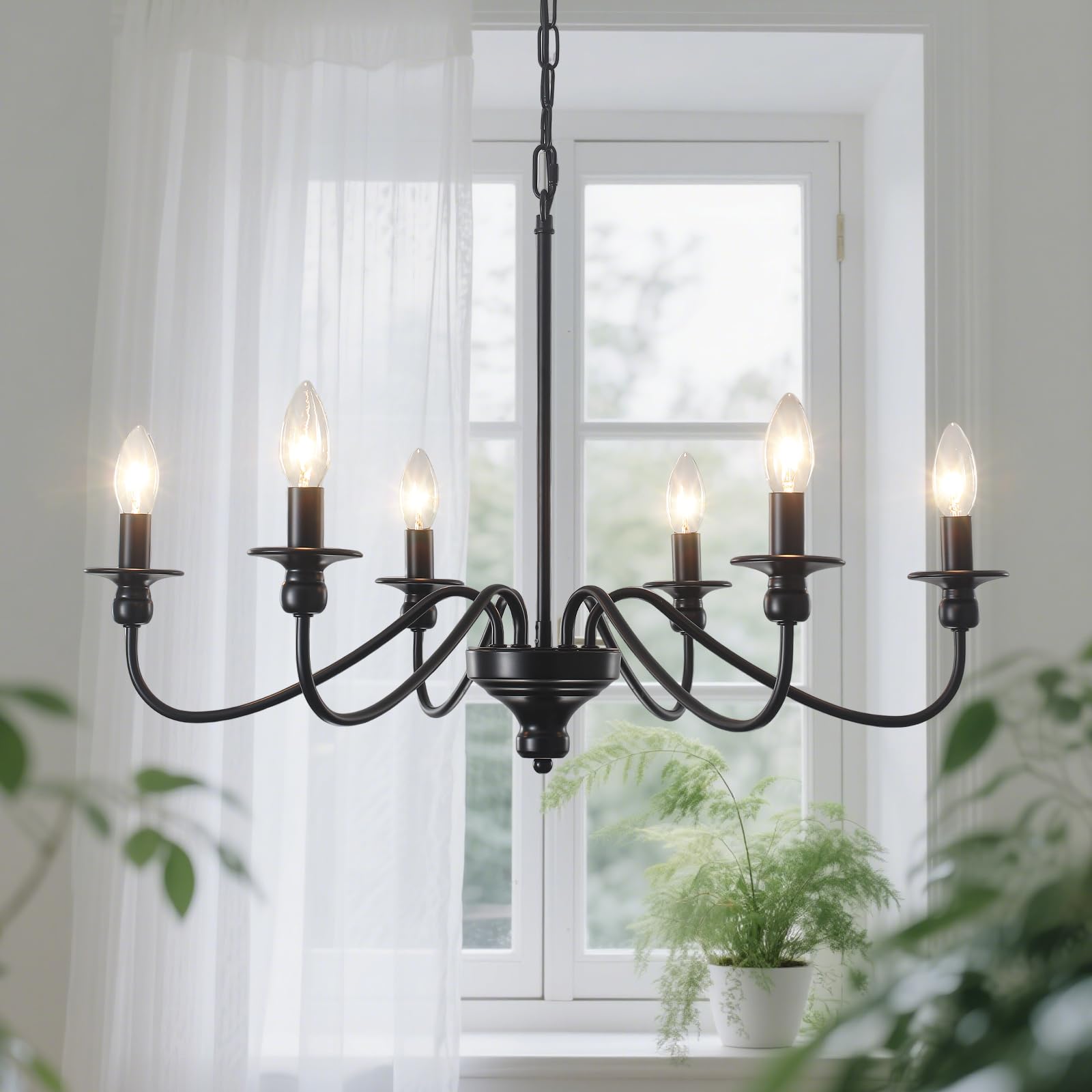 6 Flammig Kronleuchter Vintage Schwarz 72 cm 60W Höhenverstellbar Dimmbar | Kerze Pendelleuchte Esszimmer E14 Fassung,Modern Kronleuchter Hängelampe Wohnzimmer Hängend Lampe für Schlafzimmer Küche Flur