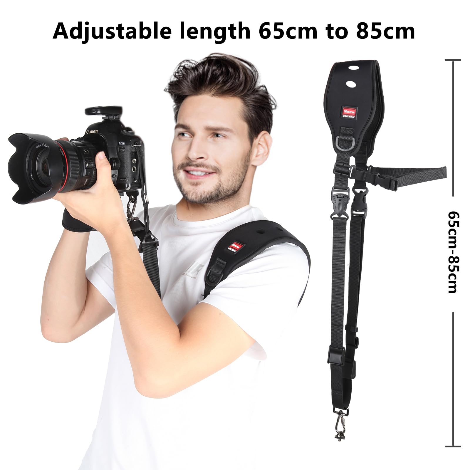 Tracolla Macchina Fotografica, Set di Tracolla Fotocamera e Cinghia da Polso, Cinghia per Fotocamera con Cordino di Sicurezza, Tracolla Reflex Sgancio Rapido Regolabile per DSLR SLR