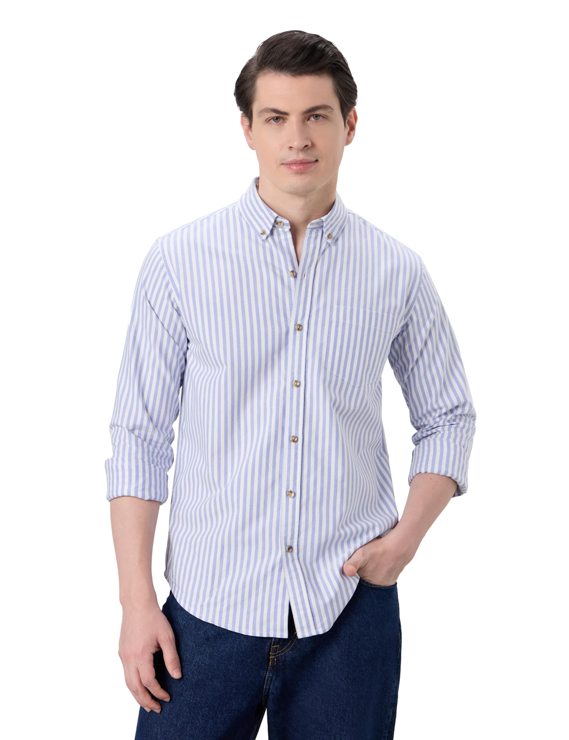 symbol premium Mens Striped Oxford Smart Casual Shirt | 100% Cotton | Button-Down Collar | Regular Fit-picture-16