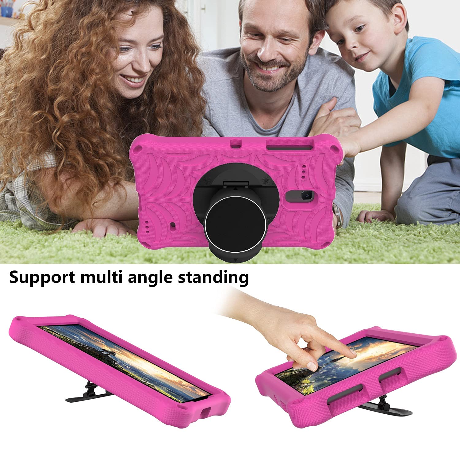 Housse de protection pour tablette Étui Compatible with tablette Samsung Galaxy Tab A T385/T380 (2017), coque de protection antichoc Compatible with enfants, béquille, bandoulière, antidérapante(Rose