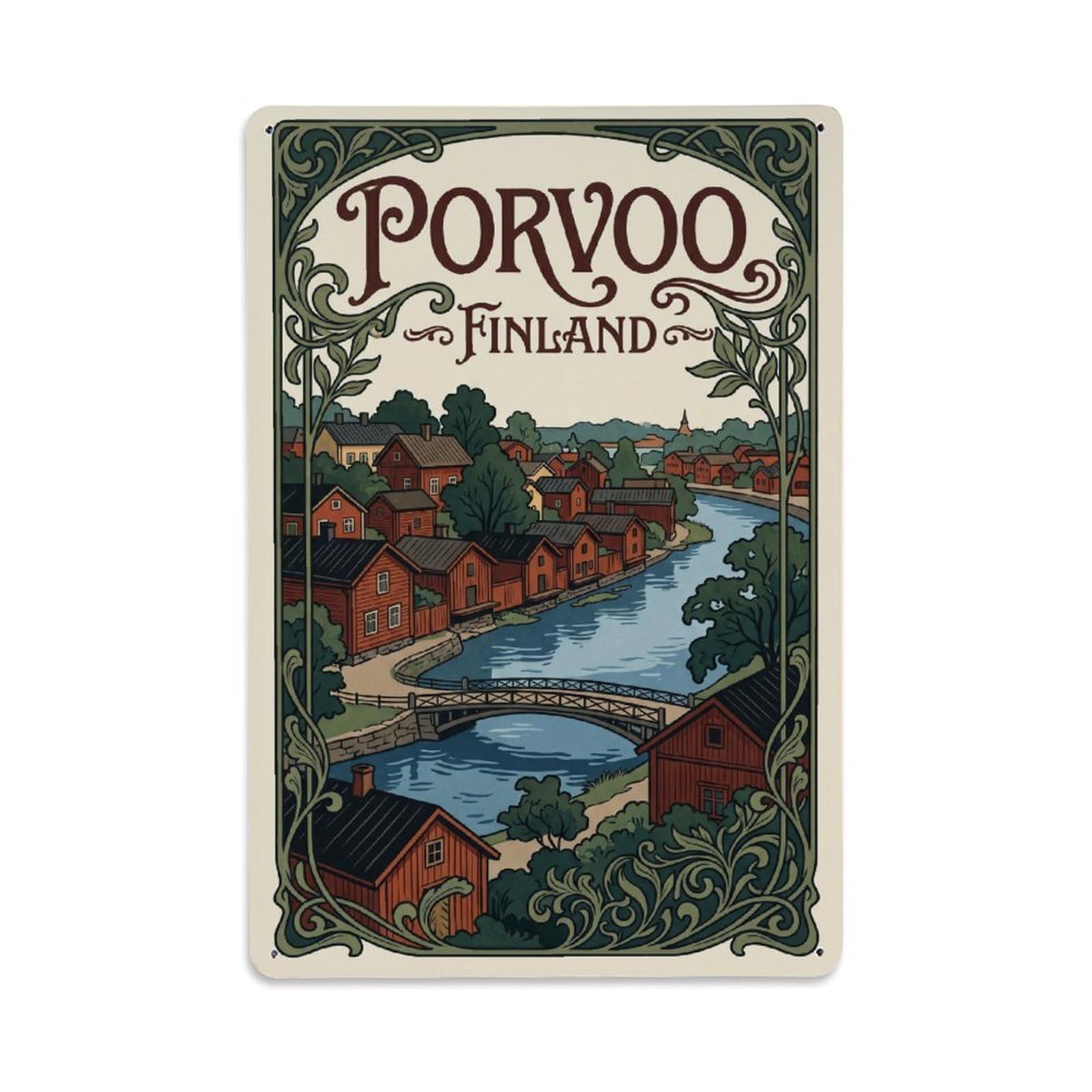 Finland Porvoo Travel Metal Tin Sign Plaque Wall Decor for Cafe, Club Bar, Office, Garden Metal Poster 8x12Inch