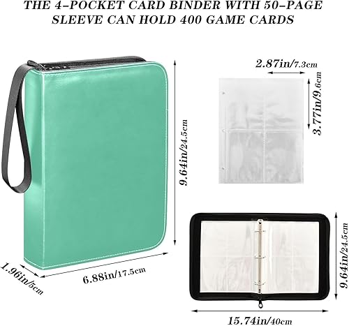 Miniatura 3 de Medium Aquamarine Binder Cards in Durable PU Leather, Secure Zippered Design, Double Sided Binder