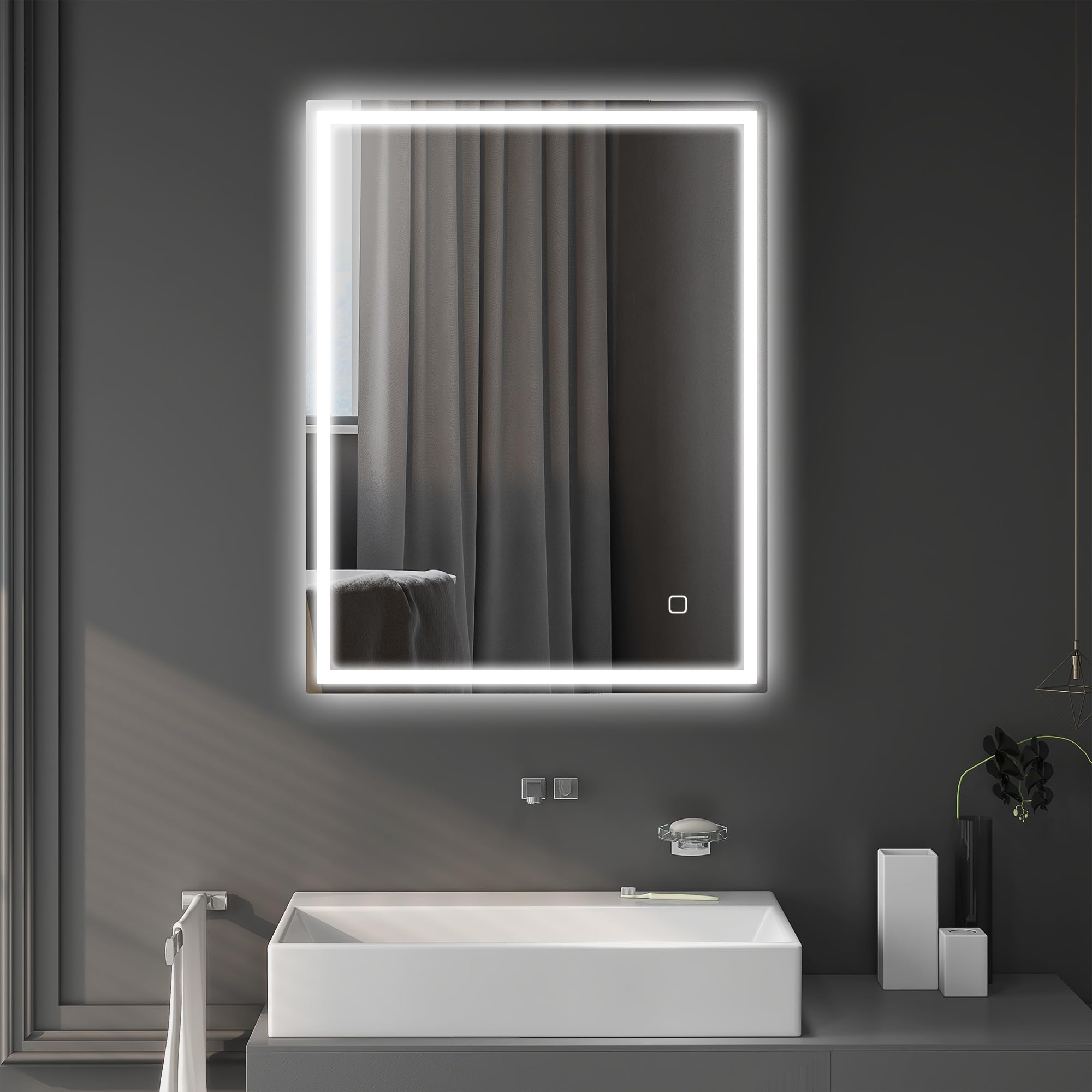 HOMCOM Badspiegel mit Beleuchtung 90x70 cm LED Spiegel Wandspiegel mit Memory-Funktion 3 Lichtfarben Beschlagfrei Lichtspiegel mit Touchschalter Silber