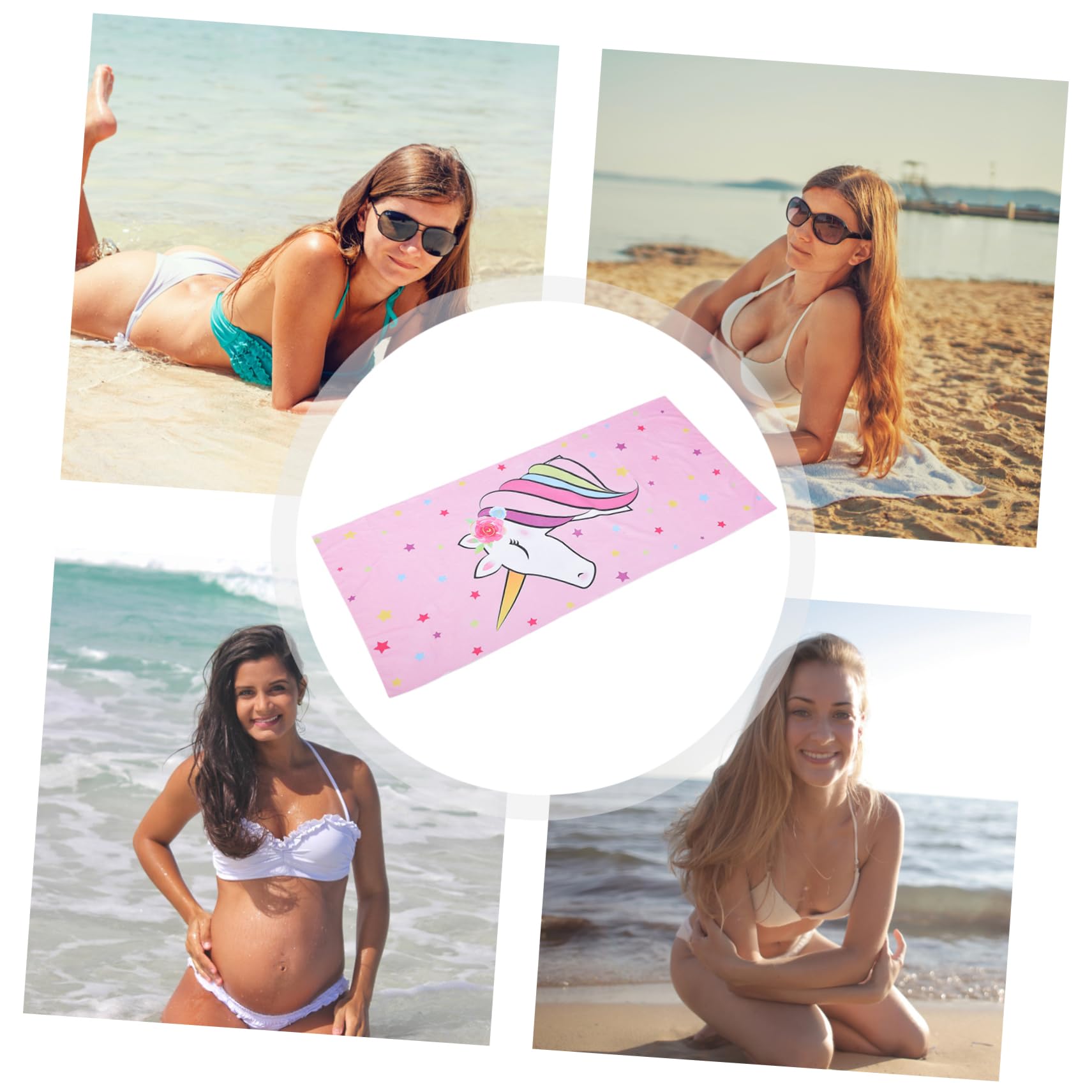 ULTECHNOVO 5 Pièces Serviette de Plage à Licorne Voyage Rose Enfants Couverture de Plage Filles Serviette de Plage Confortable Jolies Serviettes de Plage Fibre Superfine
