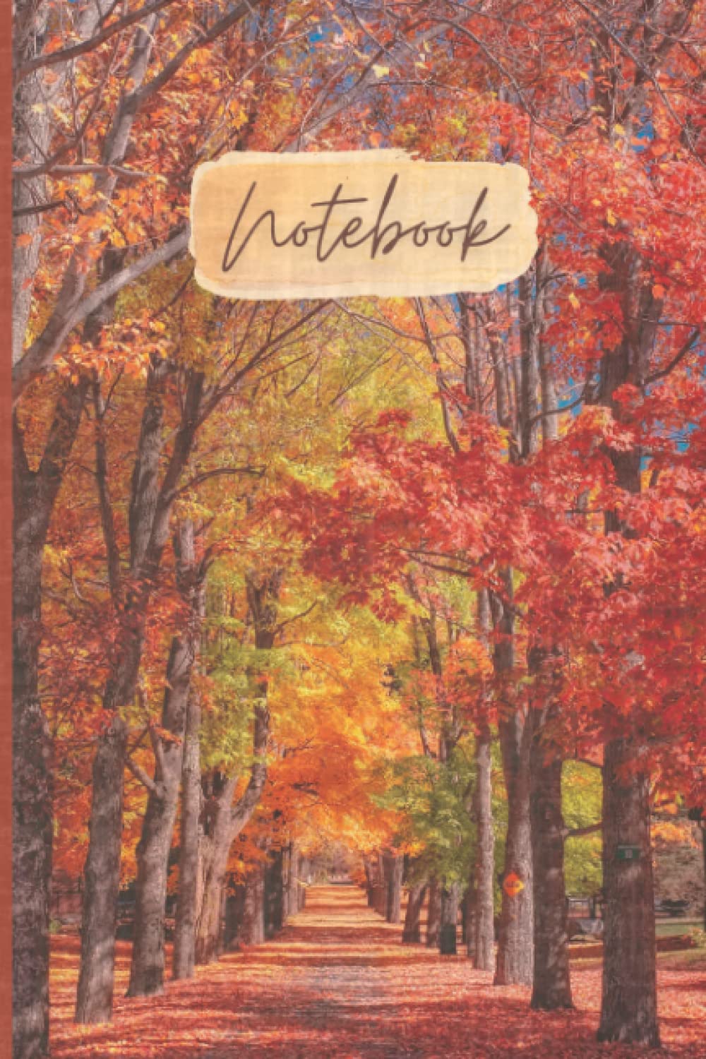 Composition Notebook: Retro Autumn Trees Forest Of Fall Leaves Beautiful Natural Landscape Notebook Journal For School, 120 Blank Lined Pages