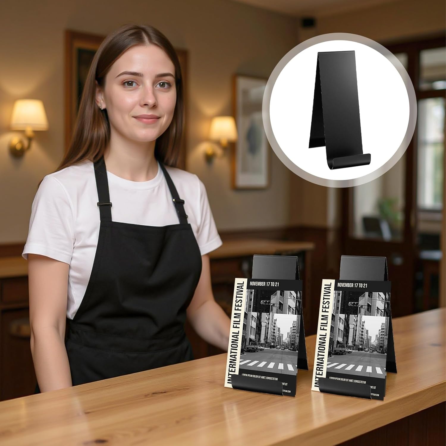 4 Pack Black Metal Brochure Holder, 8.9" Fancy Vertical Display Stand, Black Heavy Duty Elegant Flyer Brochure Holder Stand for Table Menus, Pamphlets, Countertop Literature Organizer