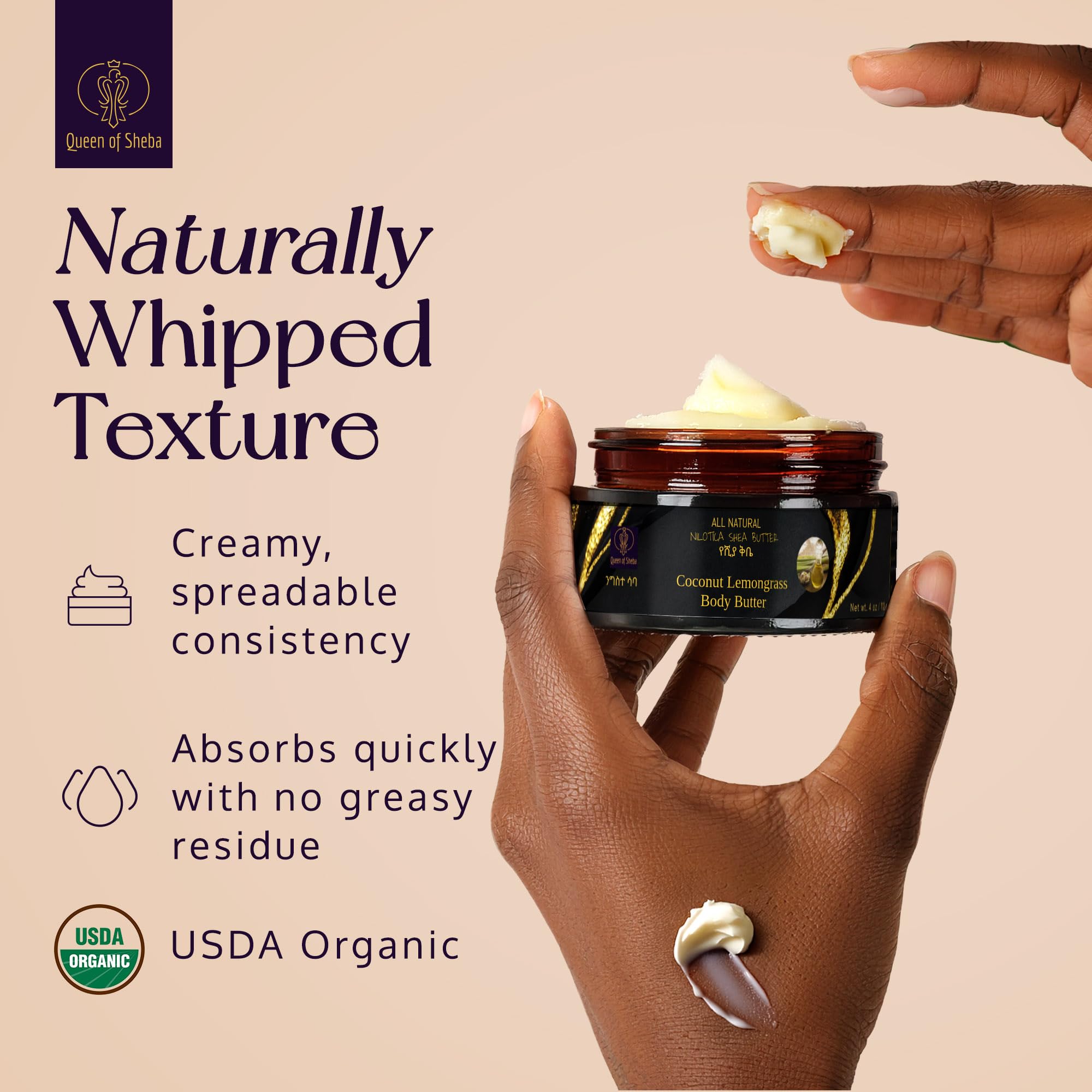 Afrikanische Sheabutter, rohe Bio-Sheabutter für die Haut, 118 ml, Kokosnuss-Zitronengras, USDA Bio-zertifizierte, natürliche Feuchtigkeitscreme für Gesichts-, Haar- und Körperpflege, geeignet für
