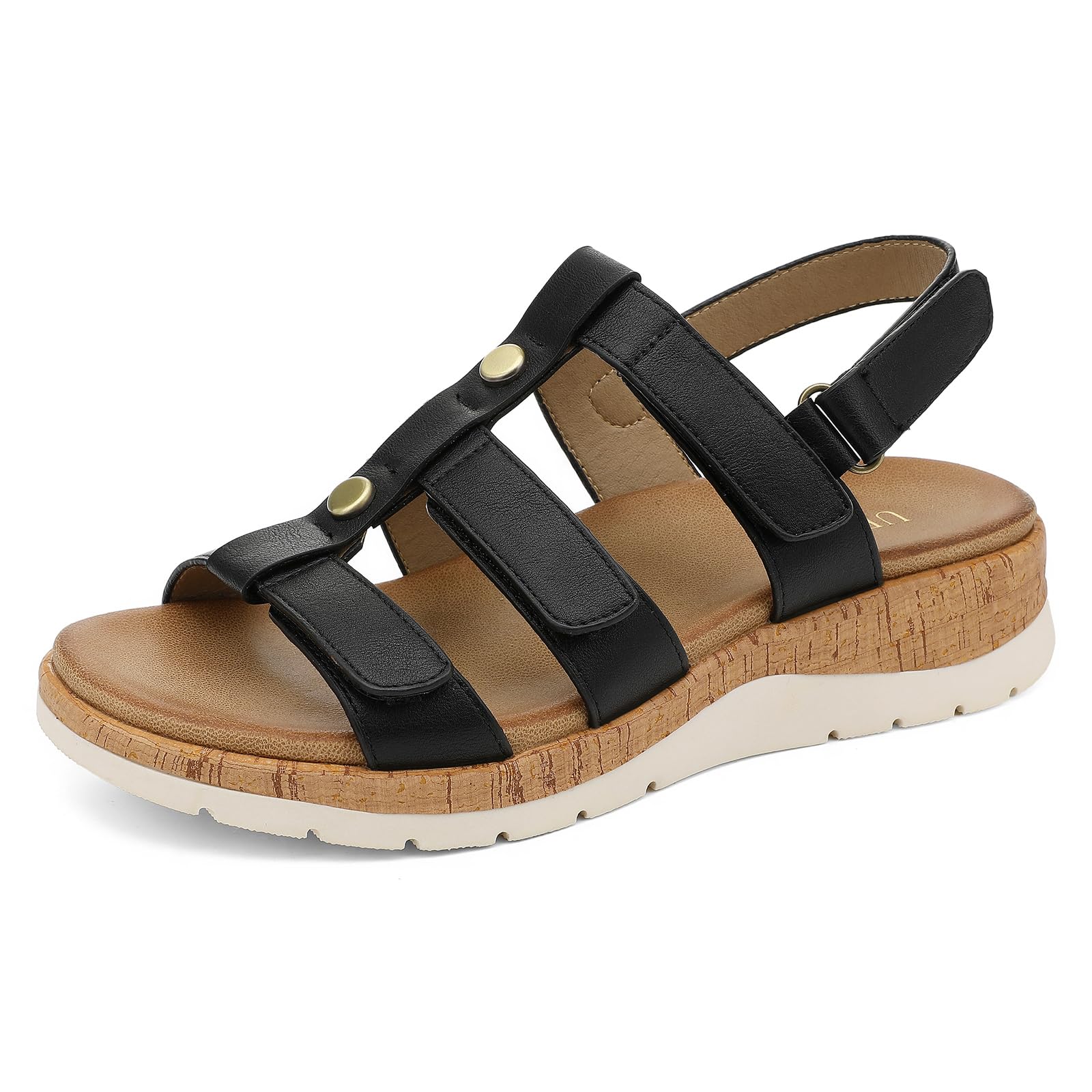 Photo 1 of UBFEN Womens Walking Sandals with Arch Support Comfortable Flat Gladiator Sandals Open Toe Summer Shoes Black Size US 10