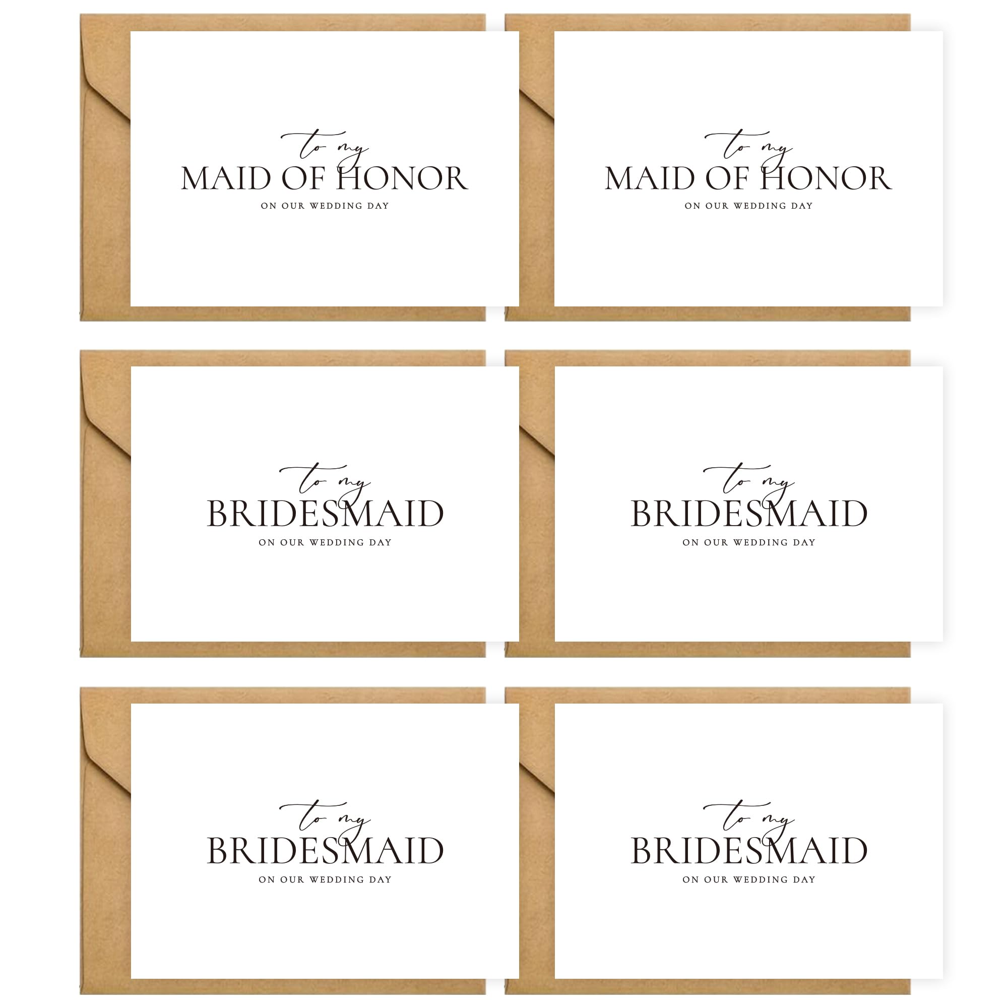 GroomBrideGifts 6 Pieces Bridesmaid Proposal Cards with Envelopes, 4 Pieces To My Bridesmaid On Our Wedding Day Cards and 2 Pieces To My Maid Of Honor