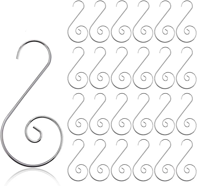 Mocraft 120pcs Christmas Ornament Hooks, Xmas Decoration S Hooks, Silver Christmas S-shaped Hooks, Christmas Tree Baubles Tree Decoration Hangers