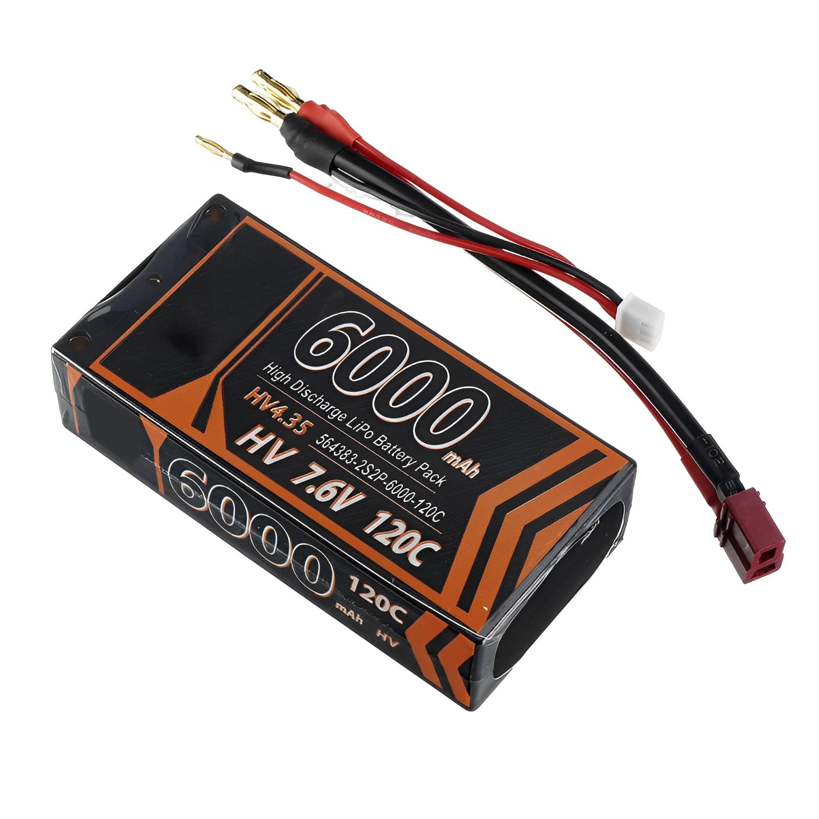 YUWYP 6000Mah 7.6V 120C 2S Lipo Battery Pack with T Plug Lipo RC Battery for Drone RC Truck RC Boat RC Airplane RC Helicopter RC Car Quadcopter RC Models