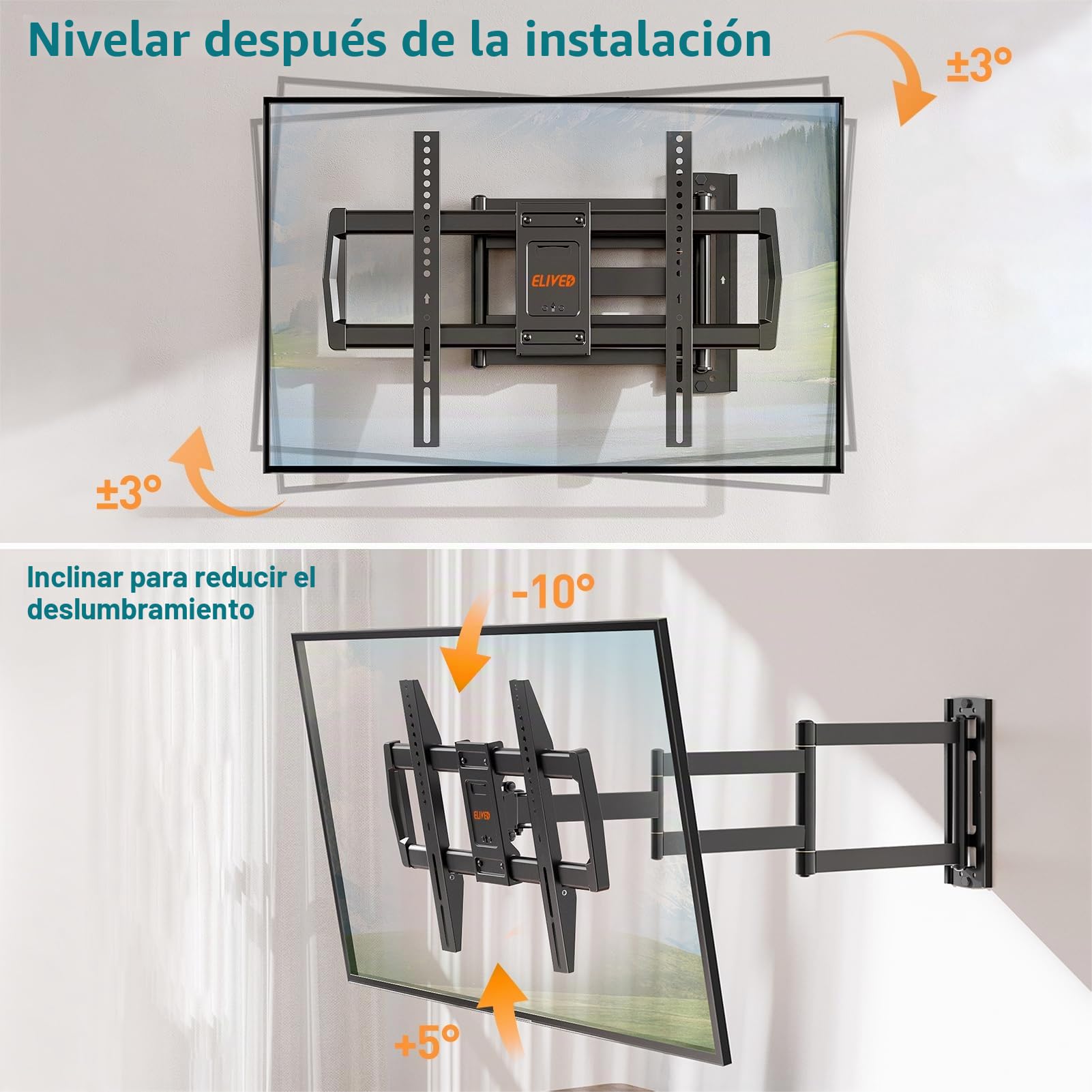 ELIVED Soporte de pared de brazo largo de 762 mm para la mayoría de televisores de 42 a 75 pulgadas, soporte de esquina de extensión larga, soporte de pared giratorio e inclinable, soporta hasta 45 kg